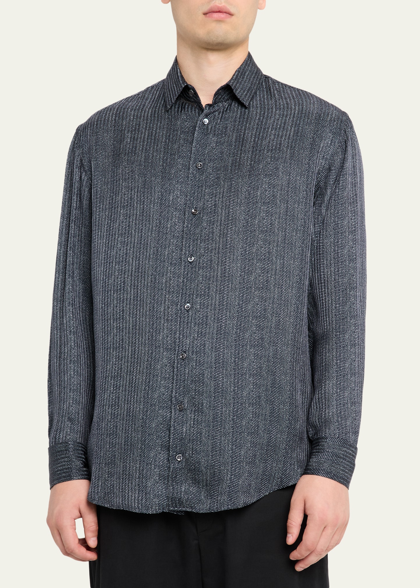 Giorgio Armani Men's Stripe-Print Viscose and Silk Button-Down