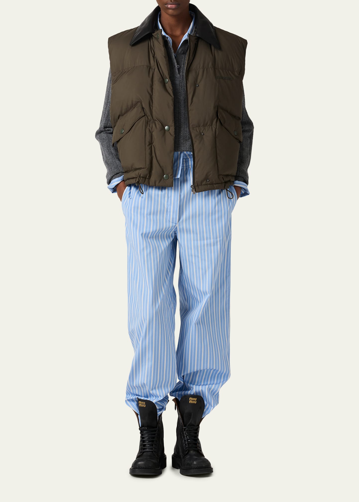 Miu Miu Leather Collar Oversized Puffer Vest - Bergdorf Goodman