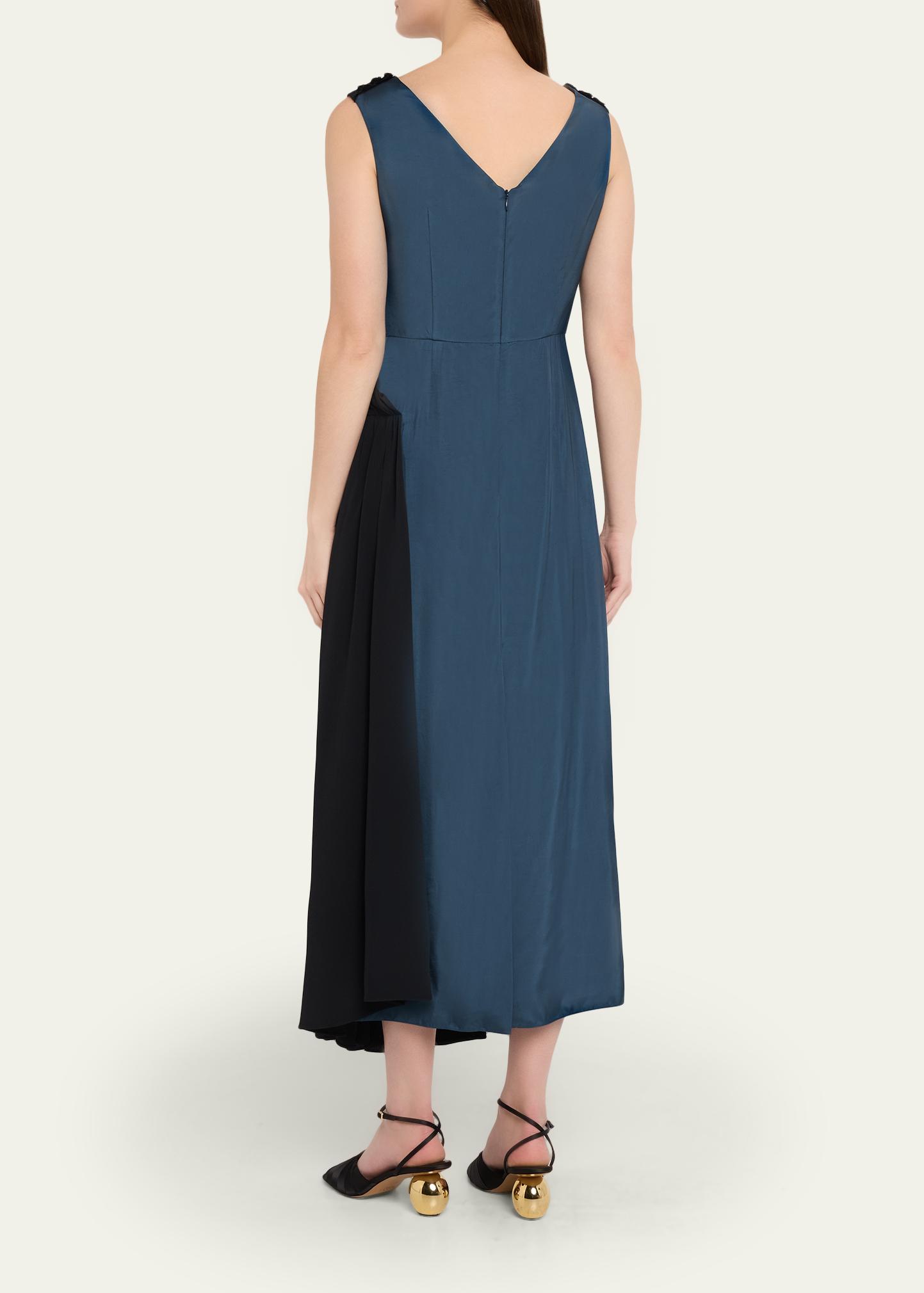 marni sleeveless paneled denim midi dress Asymmetric Draped Twill COLOUR:Brown Floral CJLY218243303CX Womens denim Movie Characters That Wear