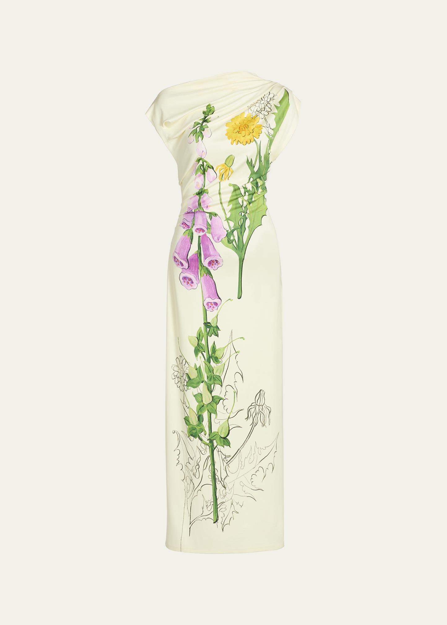 Oscar De La Renta Off-The-Shoulder Foxglove Draped Jersey Maxi Dress
