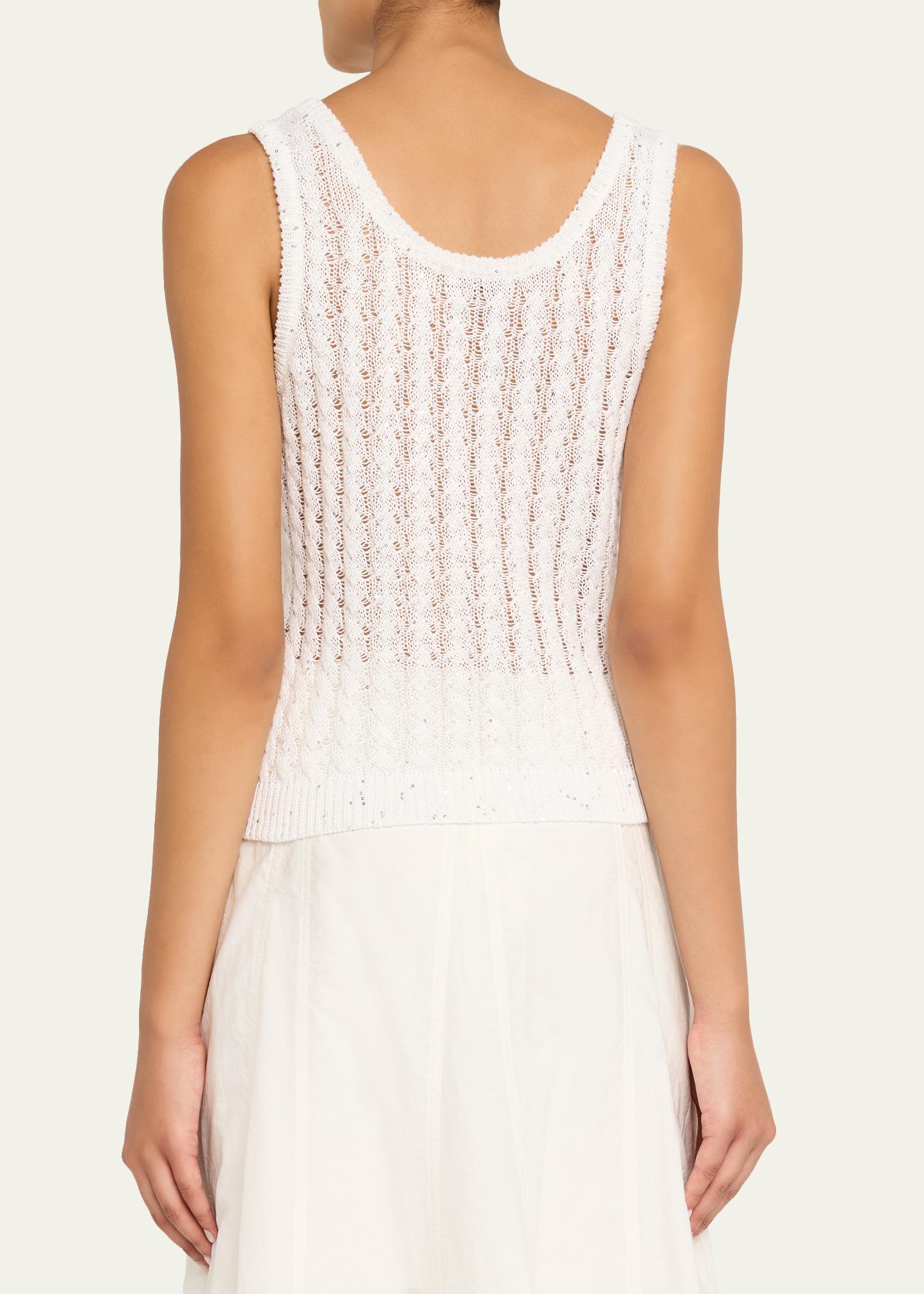 Brunello Cucinelli Linen Pailette Charming Cable Scoop-Neck Tank