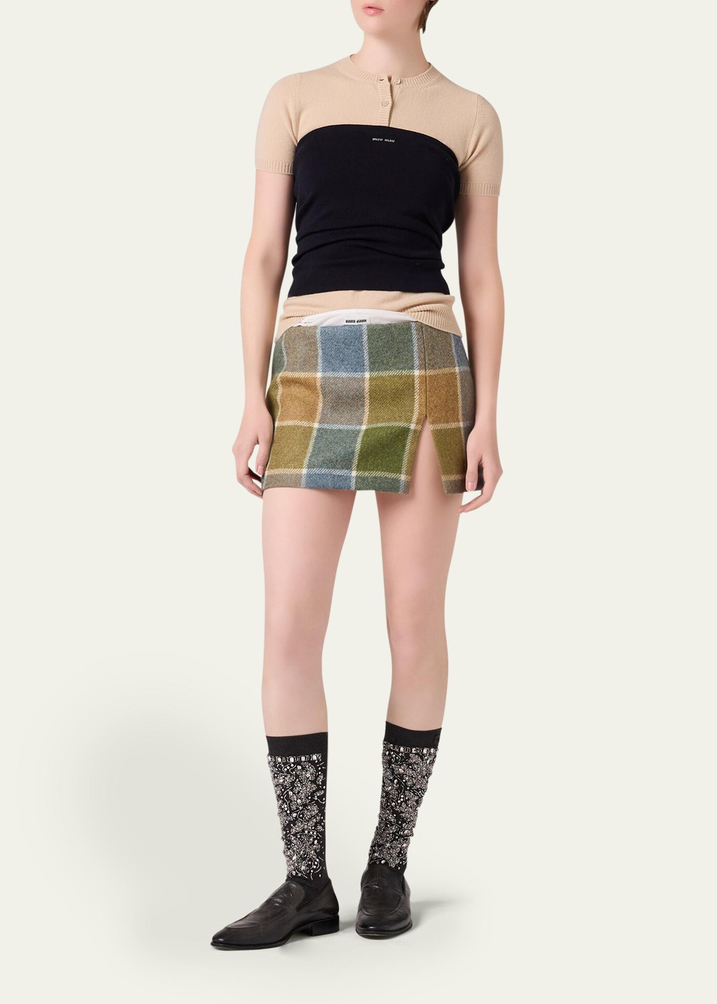 Miu Miu Short-Sleeve Cashmere Henley Sweater - Bergdorf Goodman
