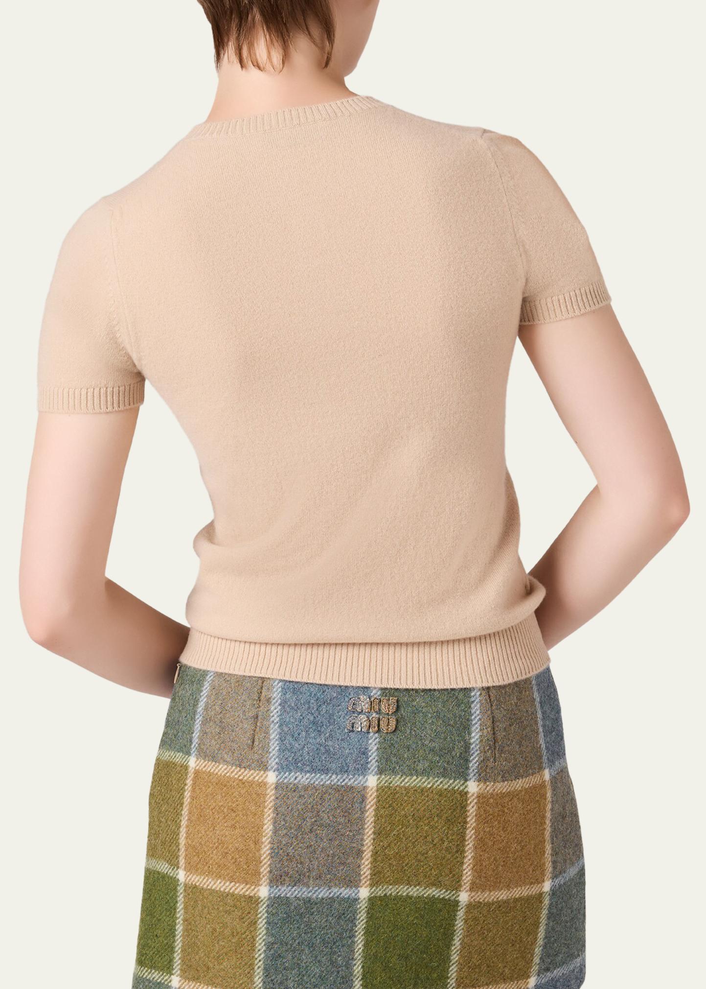 Miu Miu Short-Sleeve Cashmere Henley Sweater - Bergdorf Goodman