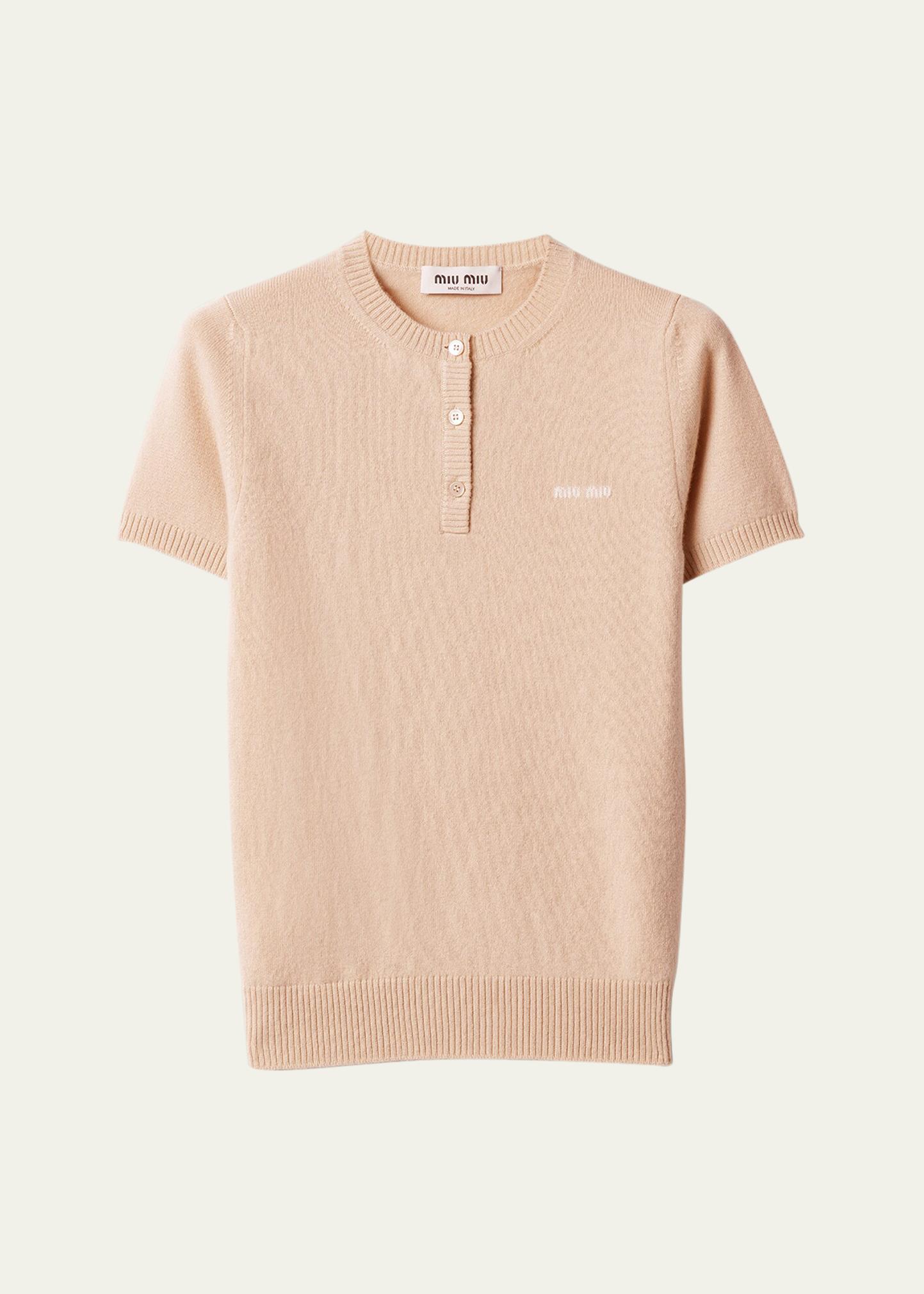 Miu Miu Short-Sleeve Cashmere Henley Sweater - Bergdorf Goodman