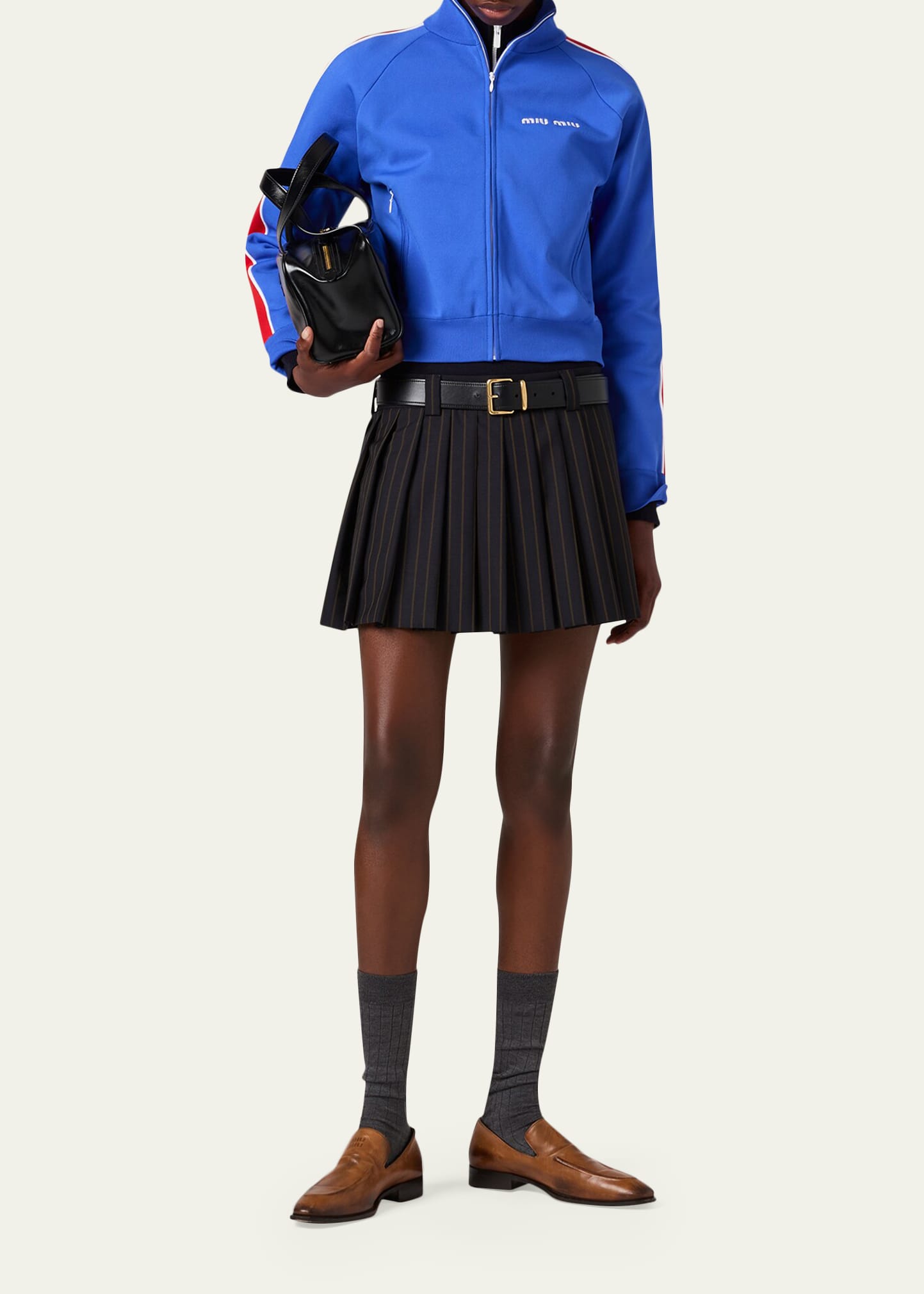Miu Miu Striped Pleated Mini Skirt - Bergdorf Goodman