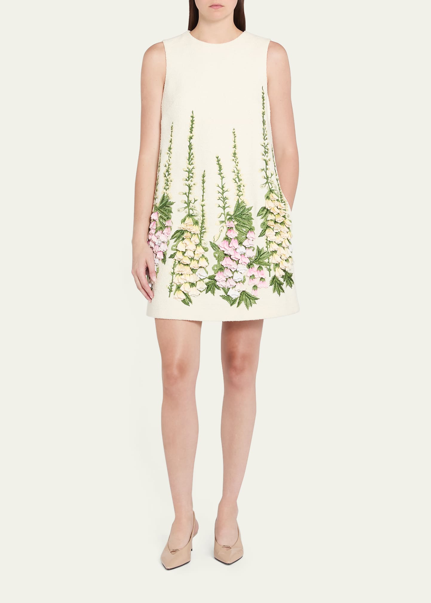 embroidered gg wool tweed mini dress Gucci Wool Tweed Short-Sleeve Mini Dress in Natural