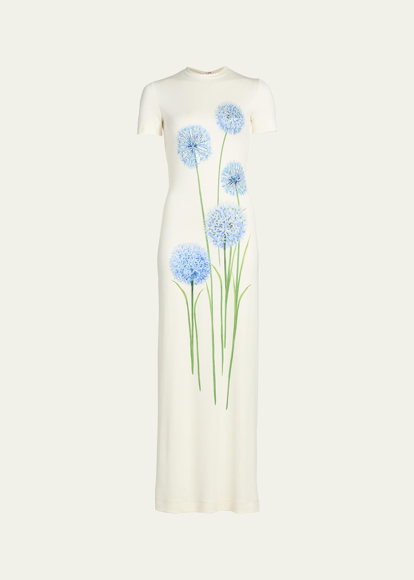 Oscar De La Renta Short-Sleeve Allium Print Jersey Maxi Dress