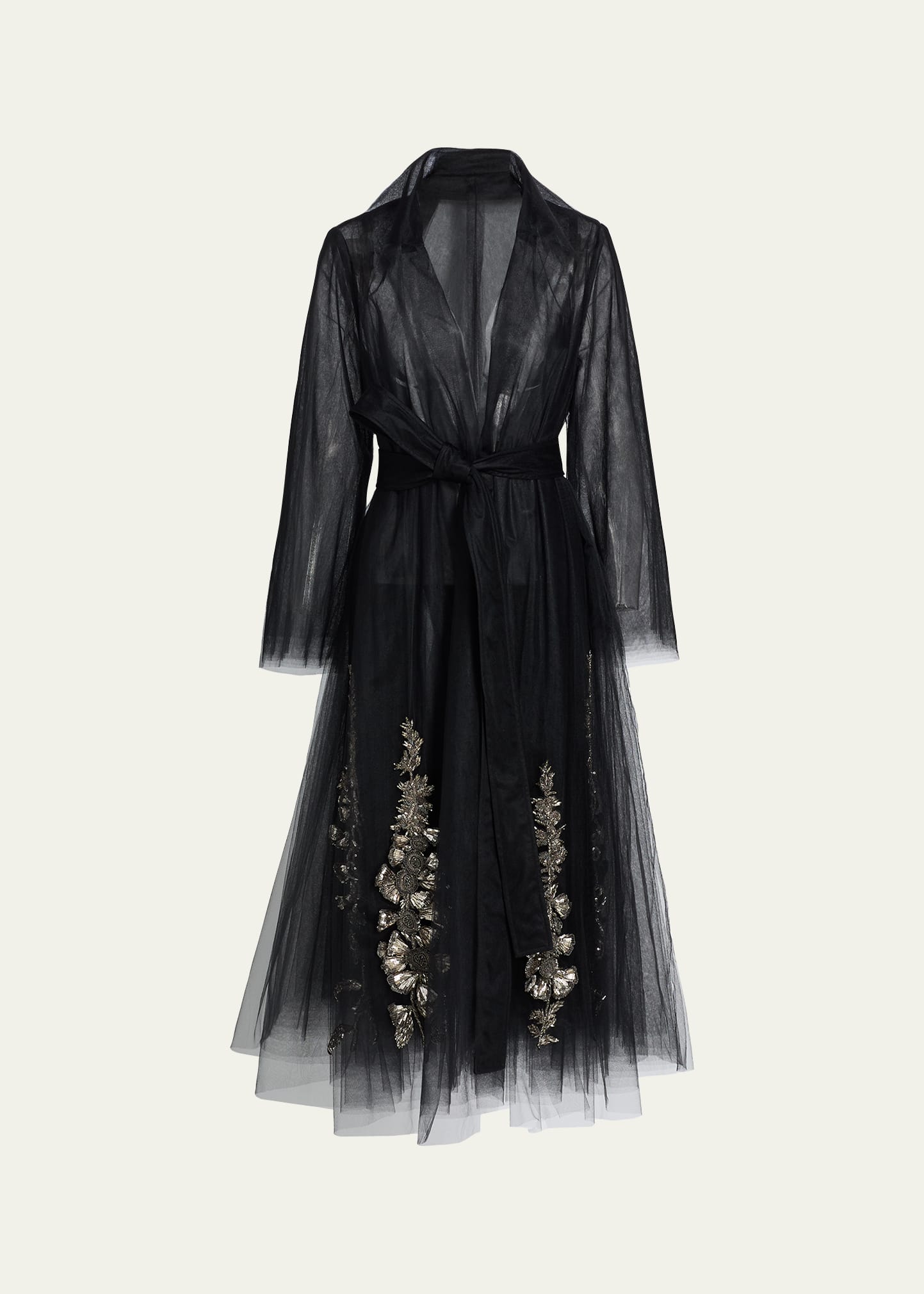 Oscar de la Renta Foxglove Embellished Tulle Belted Flare Coat