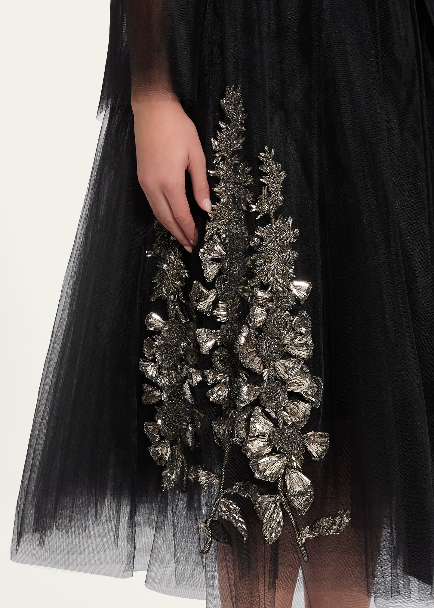 Oscar de la Renta Foxglove Embellished Tulle Belted Flare Coat