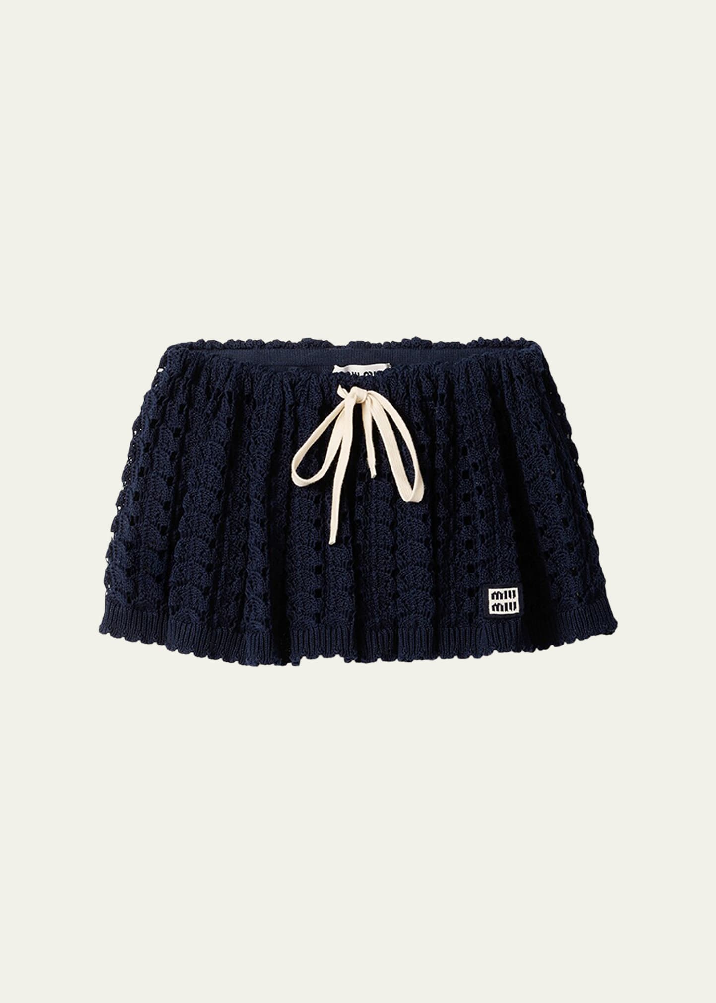 Miu Miu Crochet Knit Drawstring Mini Skirt - Bergdorf Goodman