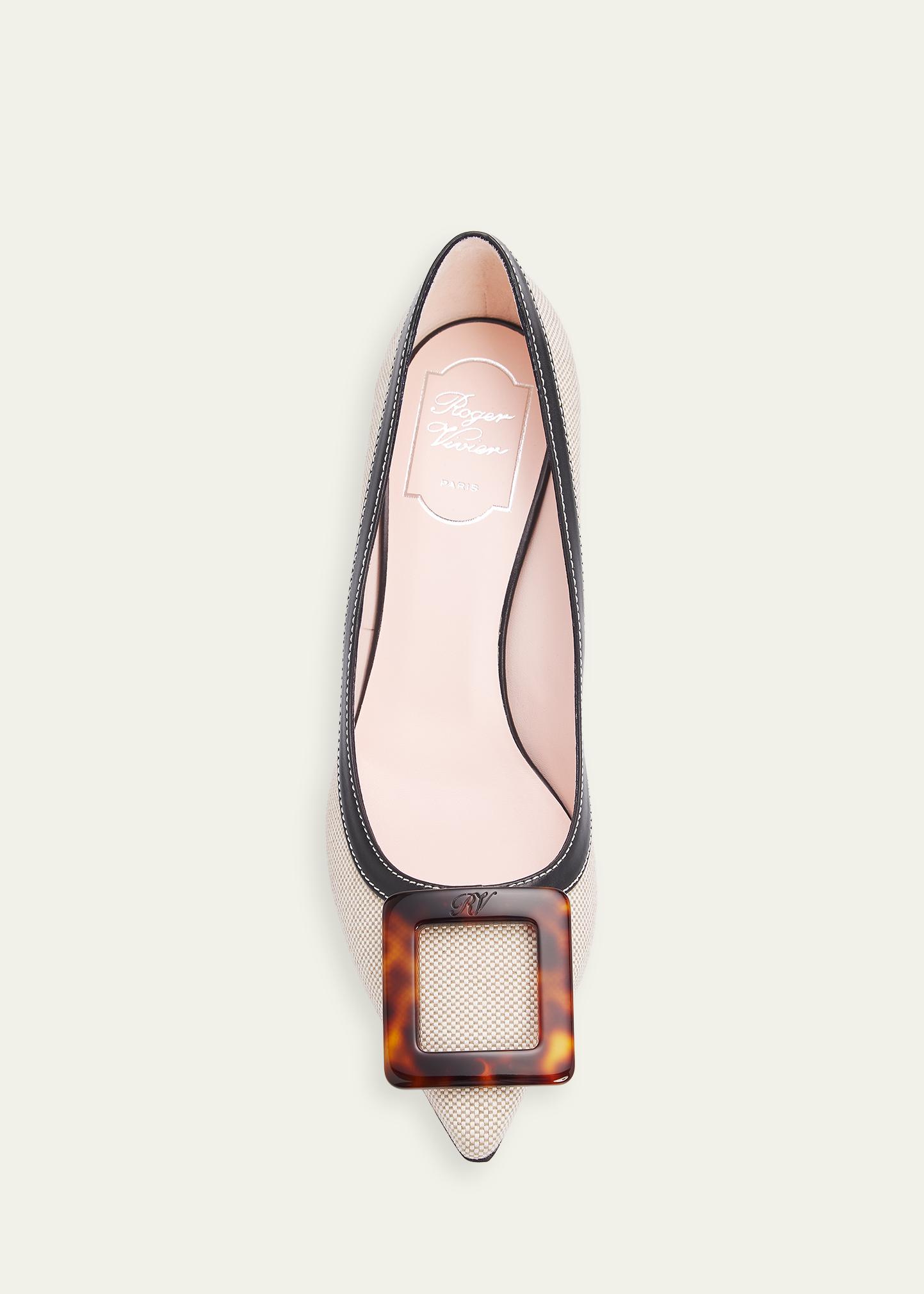 Roger Vivier 65mm Viv in the City Canvas and Leather Buckle Pumps
