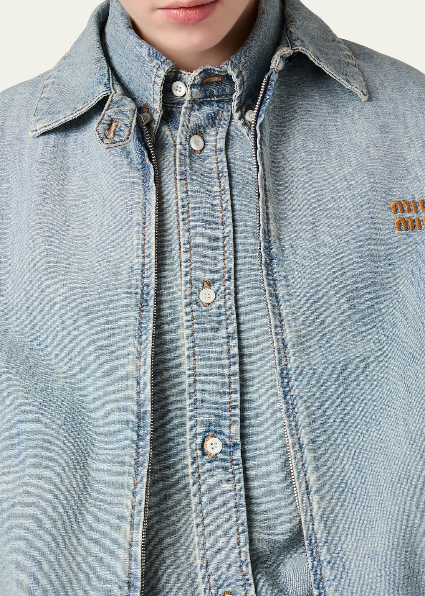 Miu Miu Denim Zip Bomber Jacket - Bergdorf Goodman