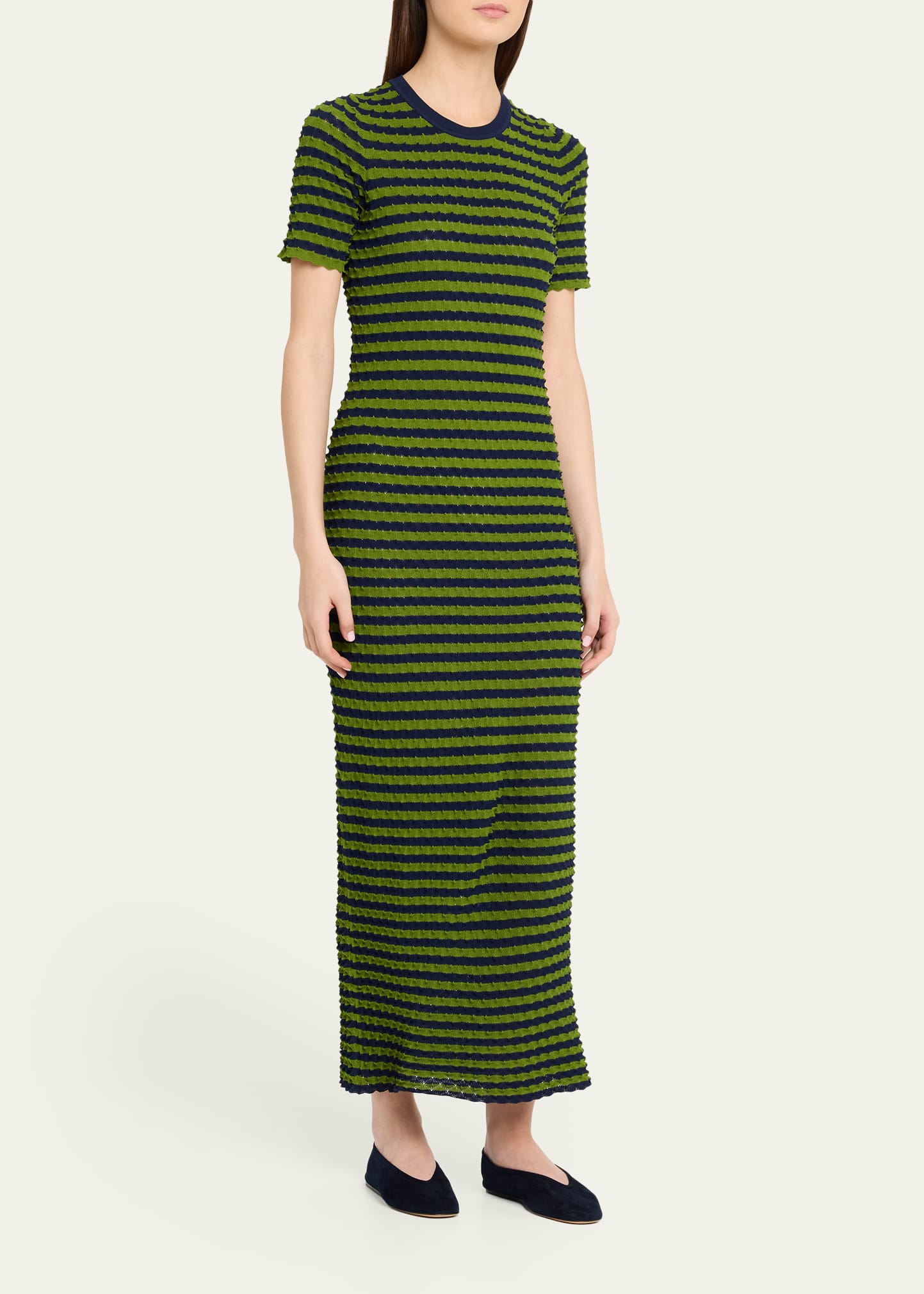 ZANKOV Striped Popcorn Knit Short-Sleeve Maxi Dress - Bergdorf Goodman