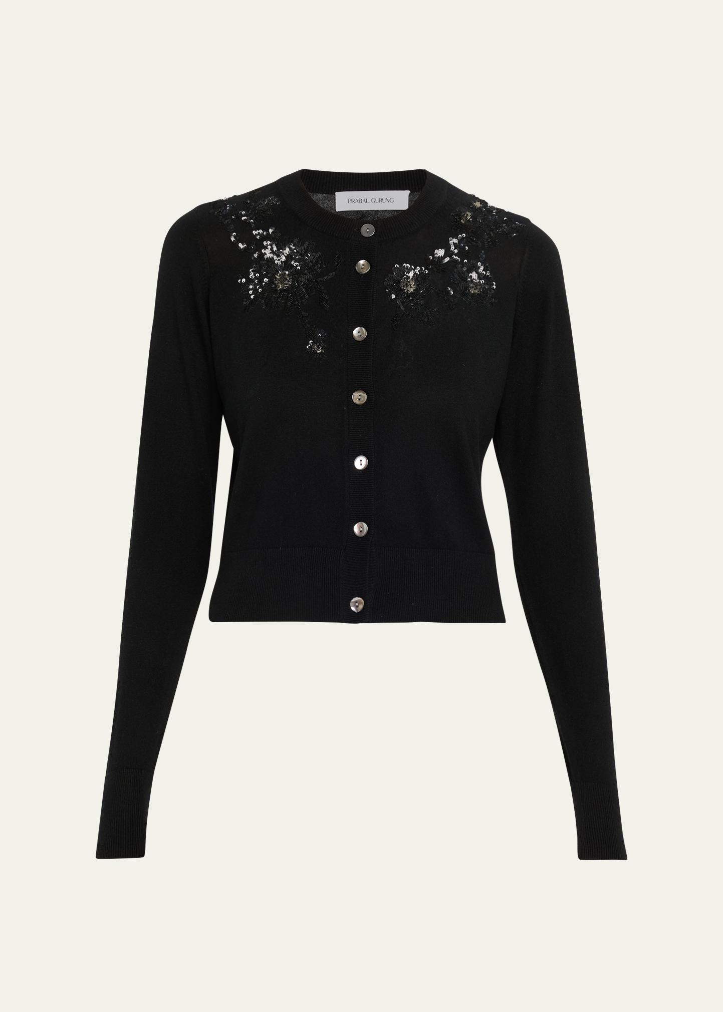 Prabal Gurung Sequin Floral-Embroidered Cardigan - Bergdorf Goodman