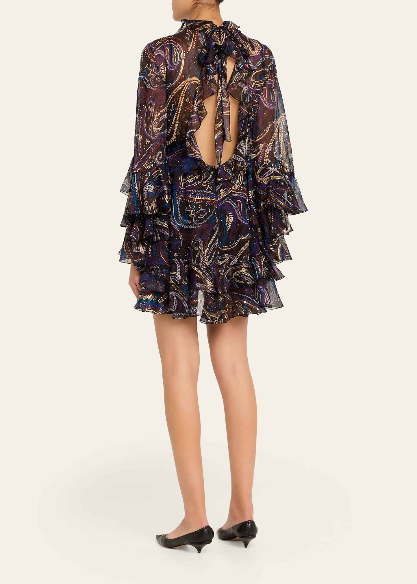 etro ruffled embroidered printed silk chiffon mini dress ETRO