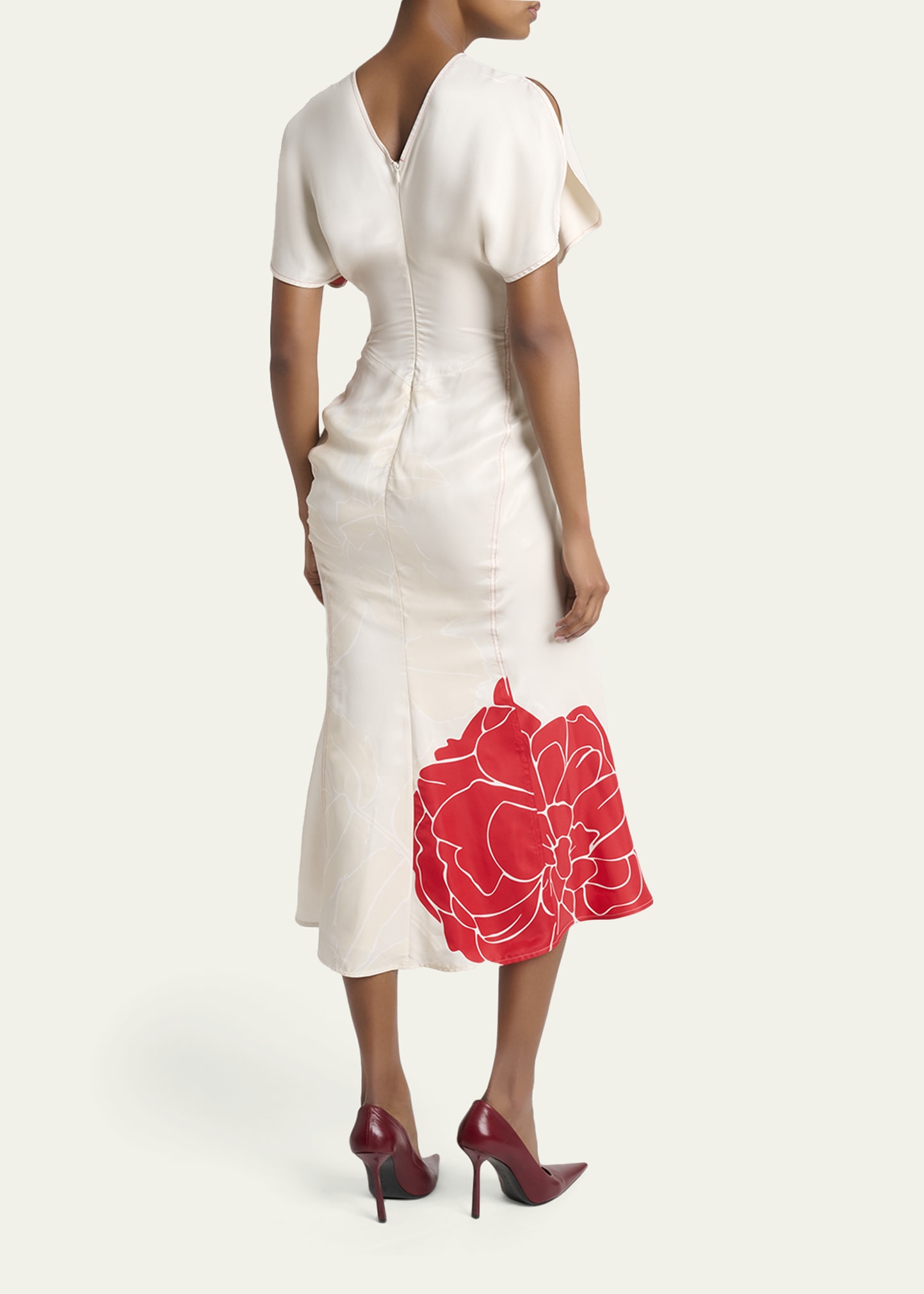 Victoria Beckham Ruched Floral-Print Viscose Midi Dress - Bergdorf Goodman