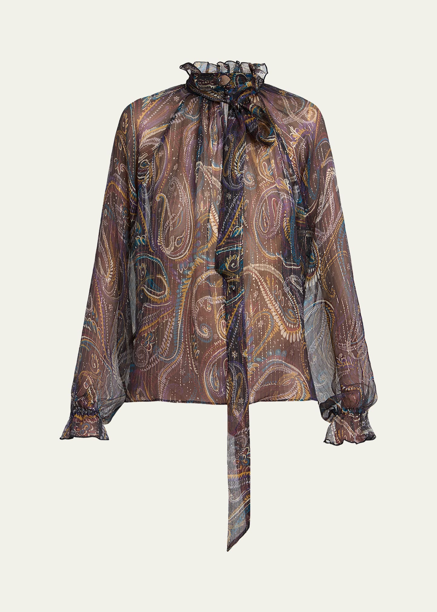 タグ付きETRO Paisley Print Sheer Blouse Etro Paisley Semi-Sheer Silk Blouse - Bergdorf Goodman