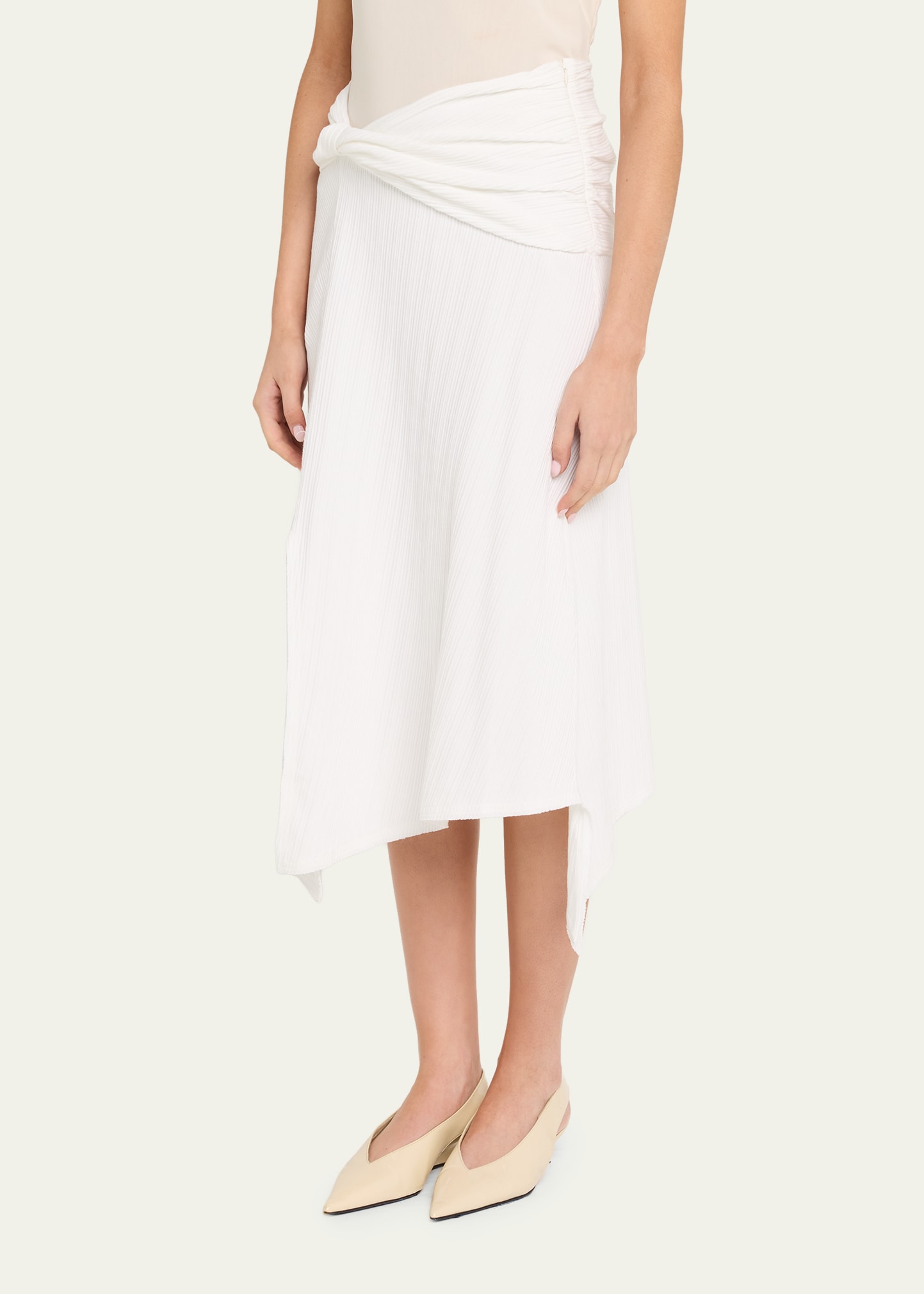 Victoria Beckham Twisted Cotton Plisse Midi Handkerchief Skirt