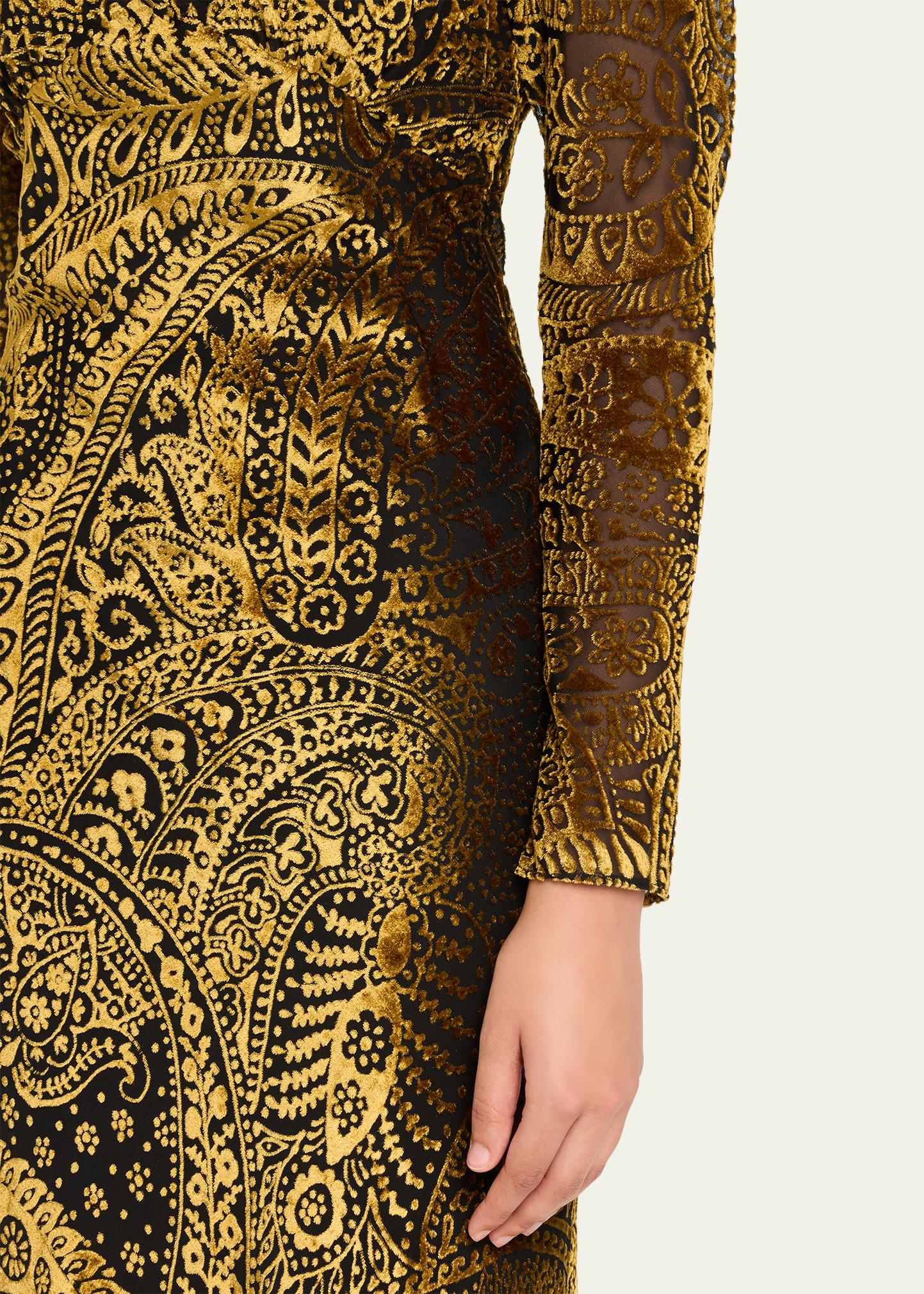 Etro IT 40 ゴールド Vネック ドレス Etro Paisley Velvet Burnout Empire-Waist Maxi Dress - Bergdorf Goodman