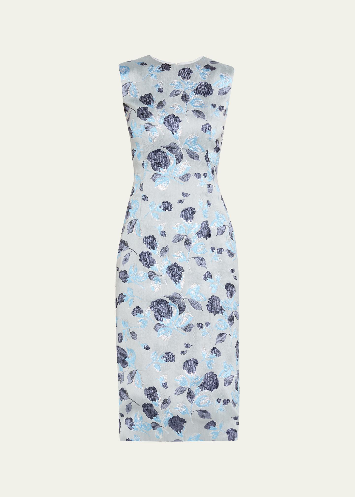 Prabal Gurung Metallic Floral Jacquard Sleeveless Midi Dress
