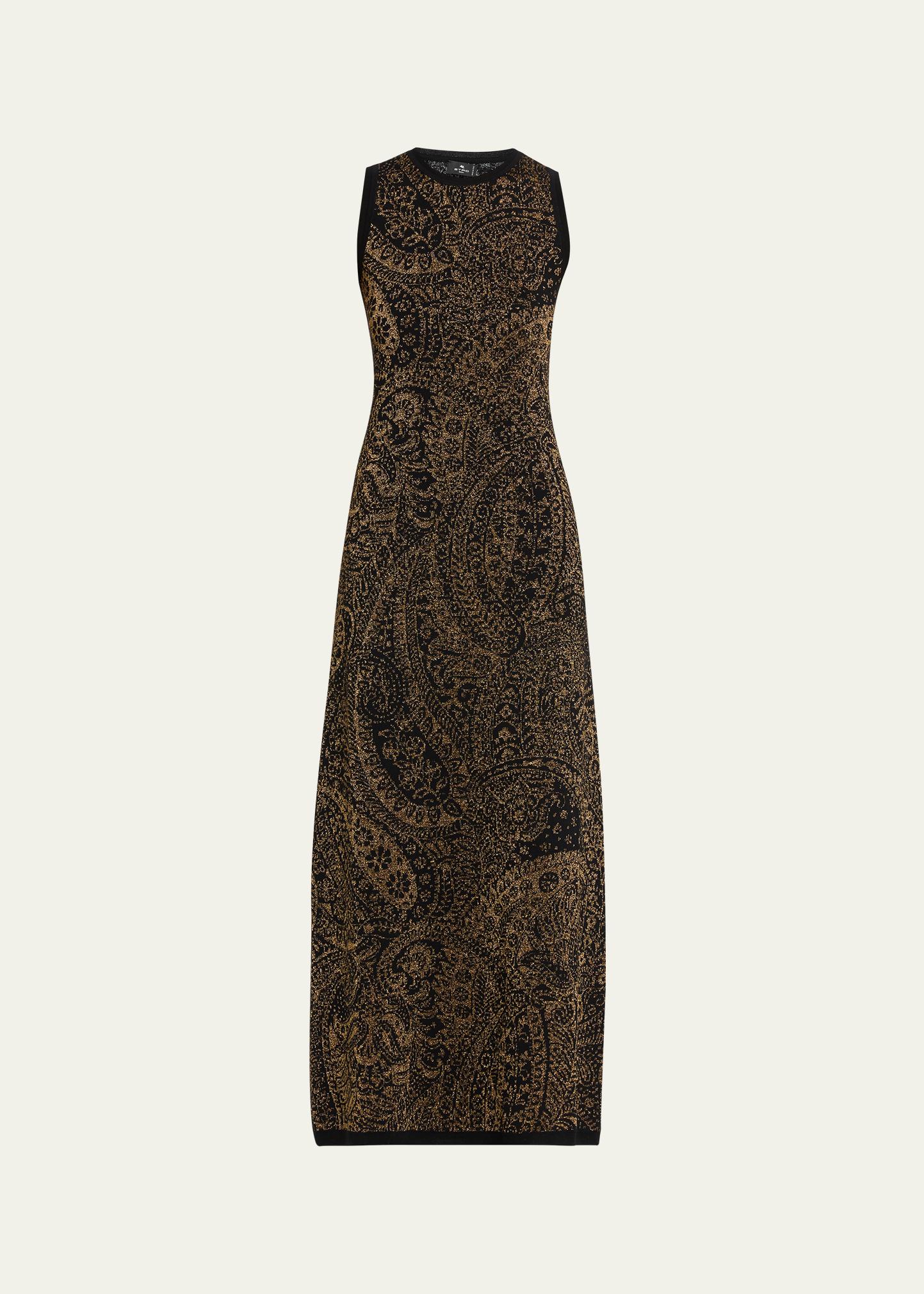 Etro Metallic Paisley Knit Sleeveless Maxi Dress
