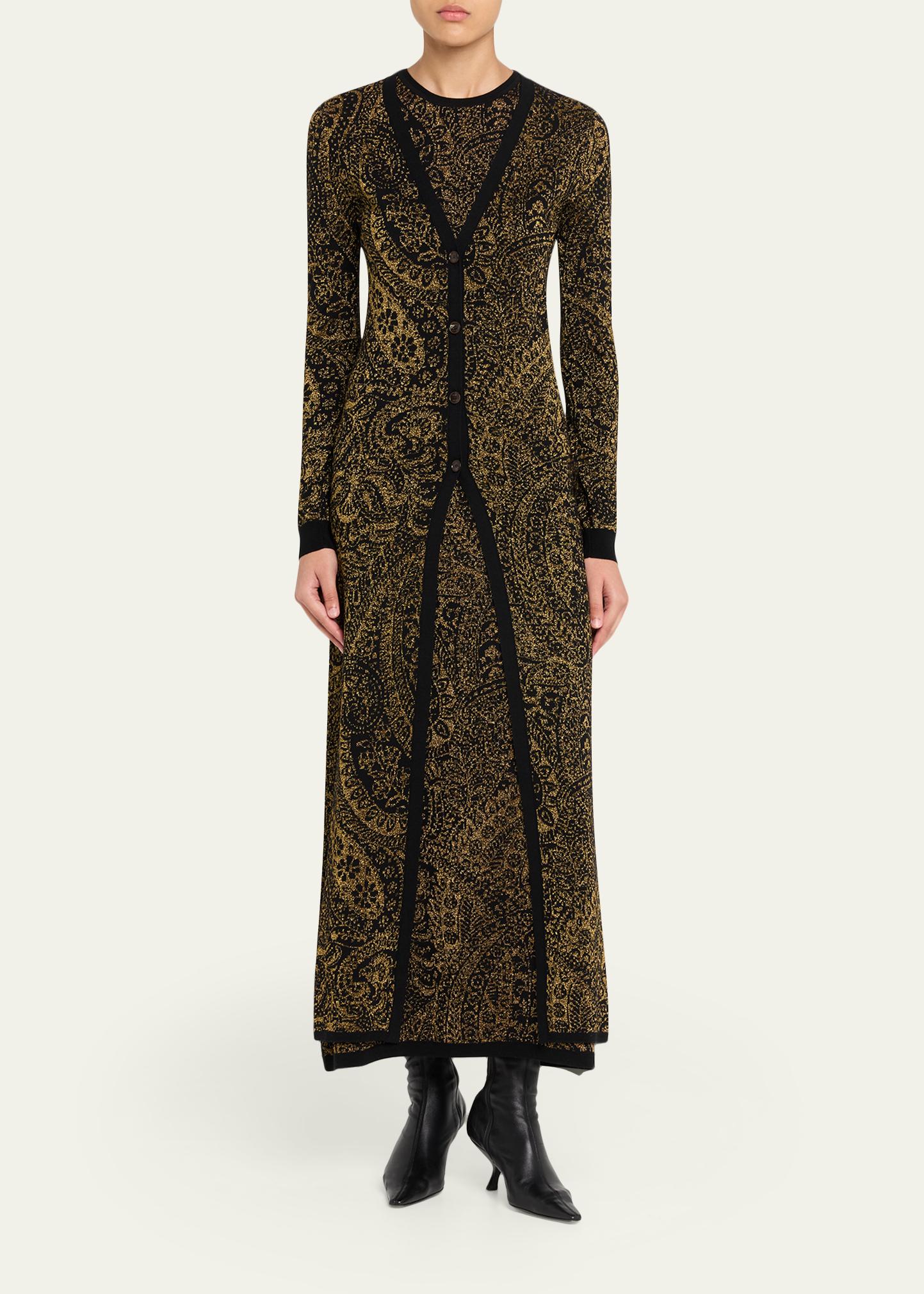 Etro Metallic Paisley Knit V-Neck Long Cardigan - Bergdorf Goodman