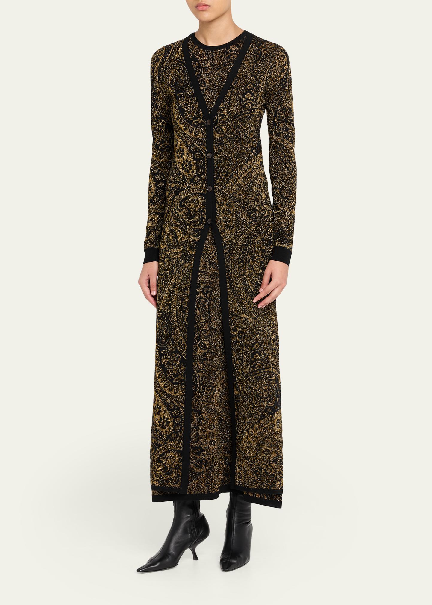 Etro Metallic Paisley Knit V-Neck Long Cardigan - Bergdorf Goodman
