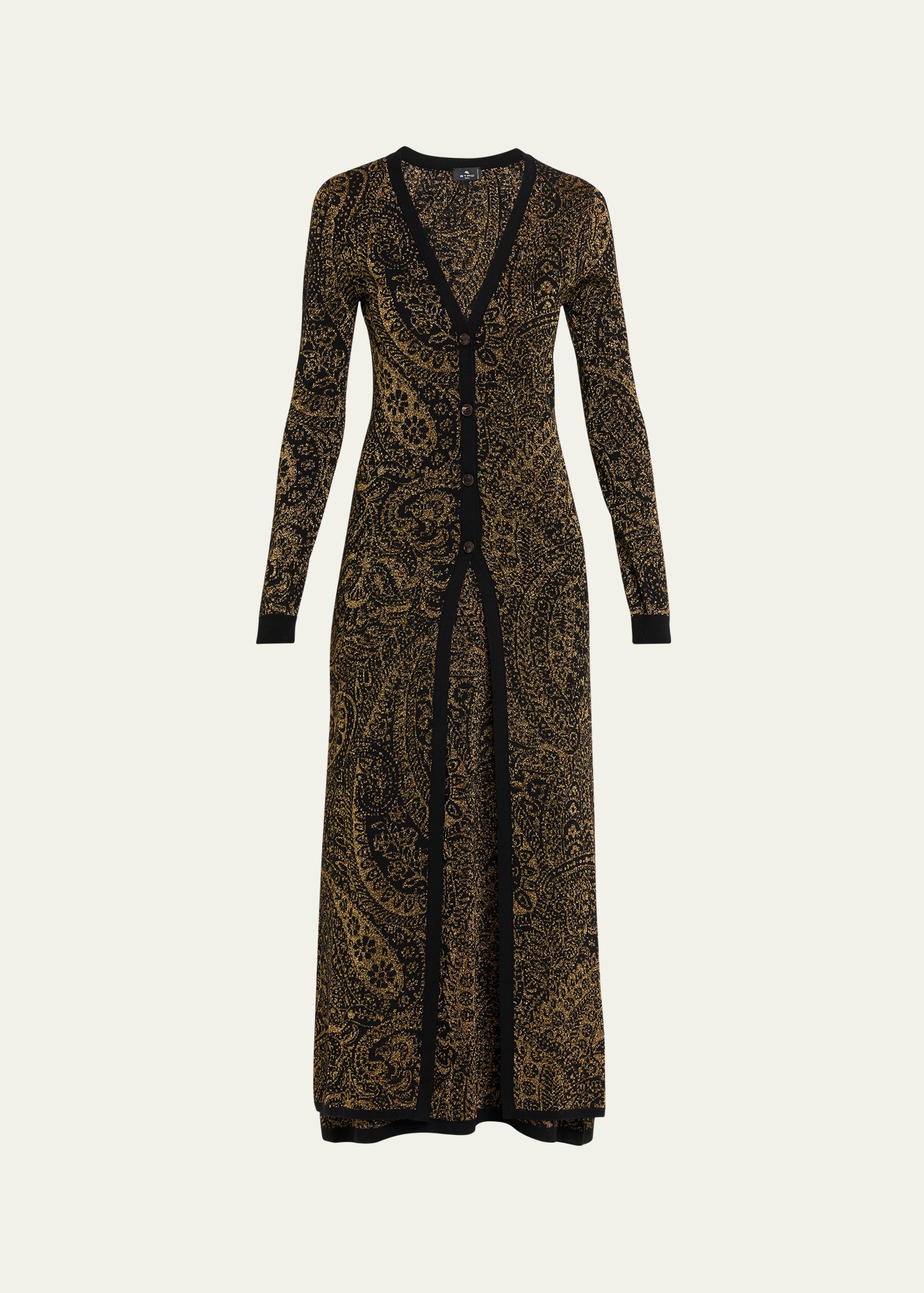 Etro Metallic Paisley Knit V-Neck Long Cardigan - Bergdorf Goodman
