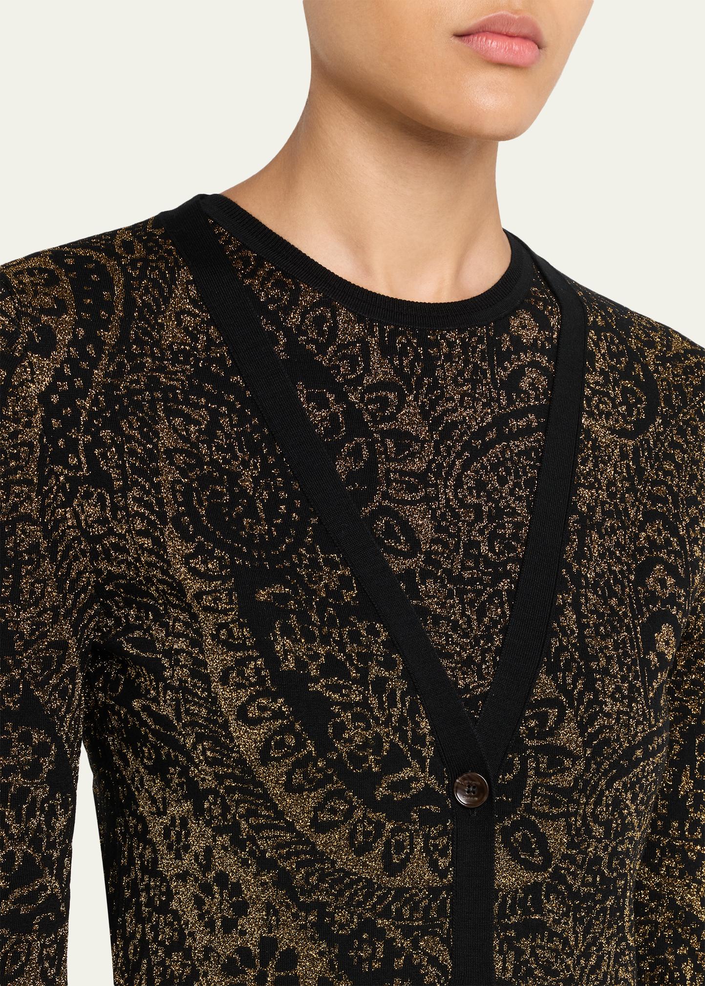Etro Metallic Paisley Knit V-Neck Long Cardigan - Bergdorf Goodman