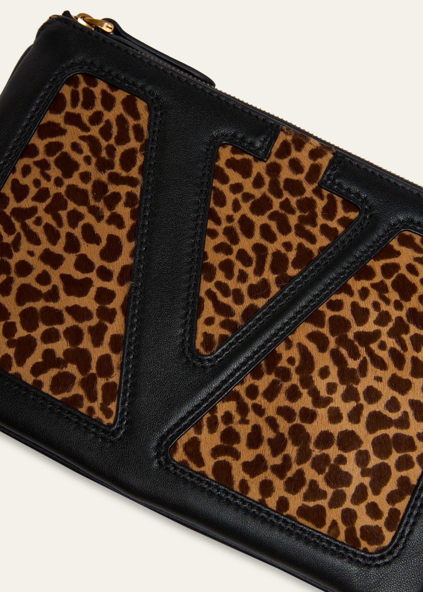 Valentino Garavani Medium Animal-Print Calf Hair Flat Pouch Bag
