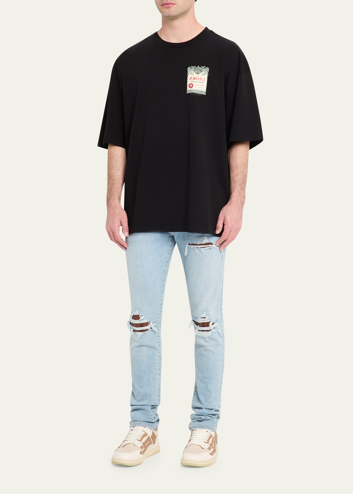 Amiri Men's MX1 Croc-Effect Repaired Stretch Skinny Jeans