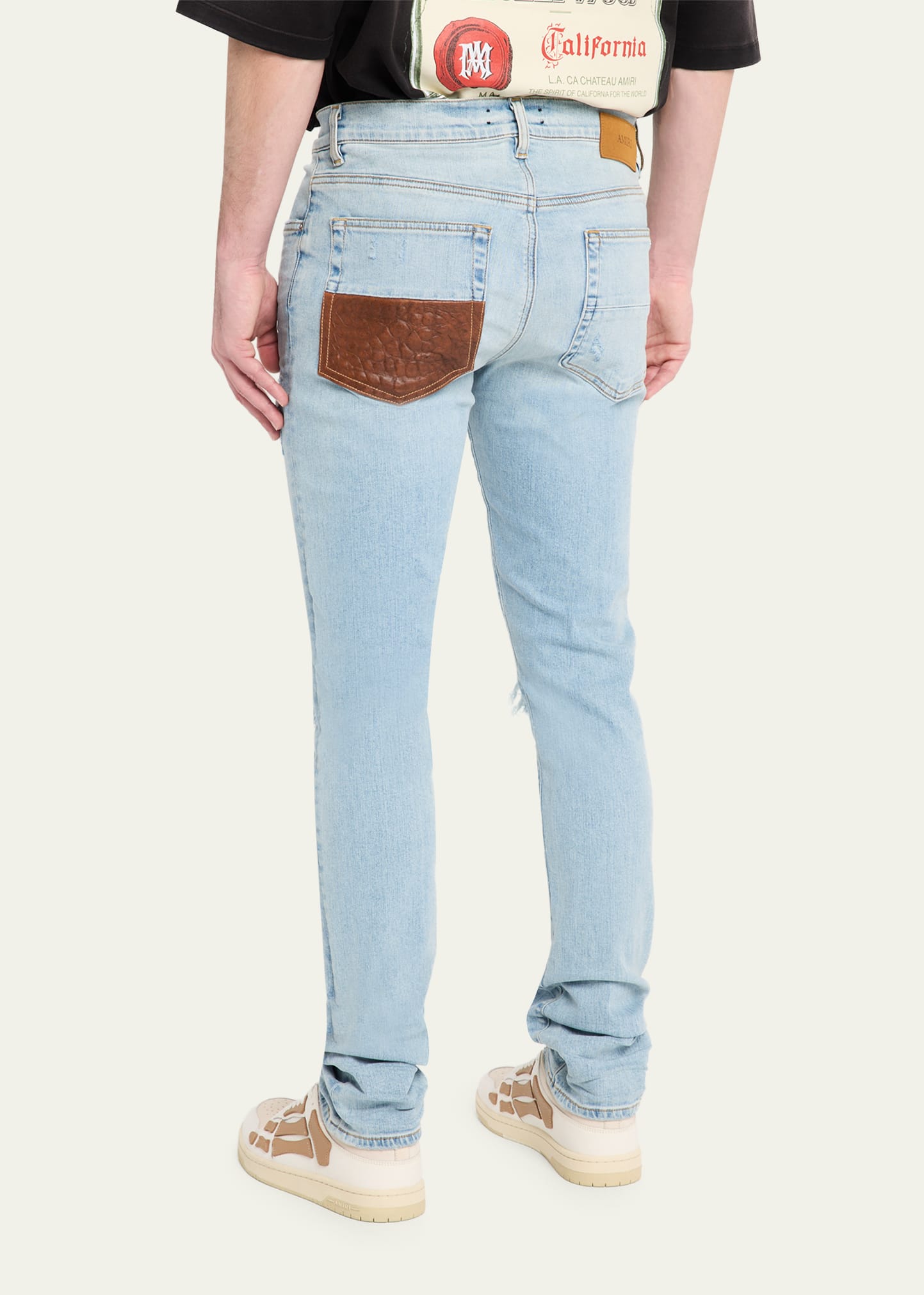 Amiri Men's MX1 Croc-Effect Repaired Stretch Skinny Jeans