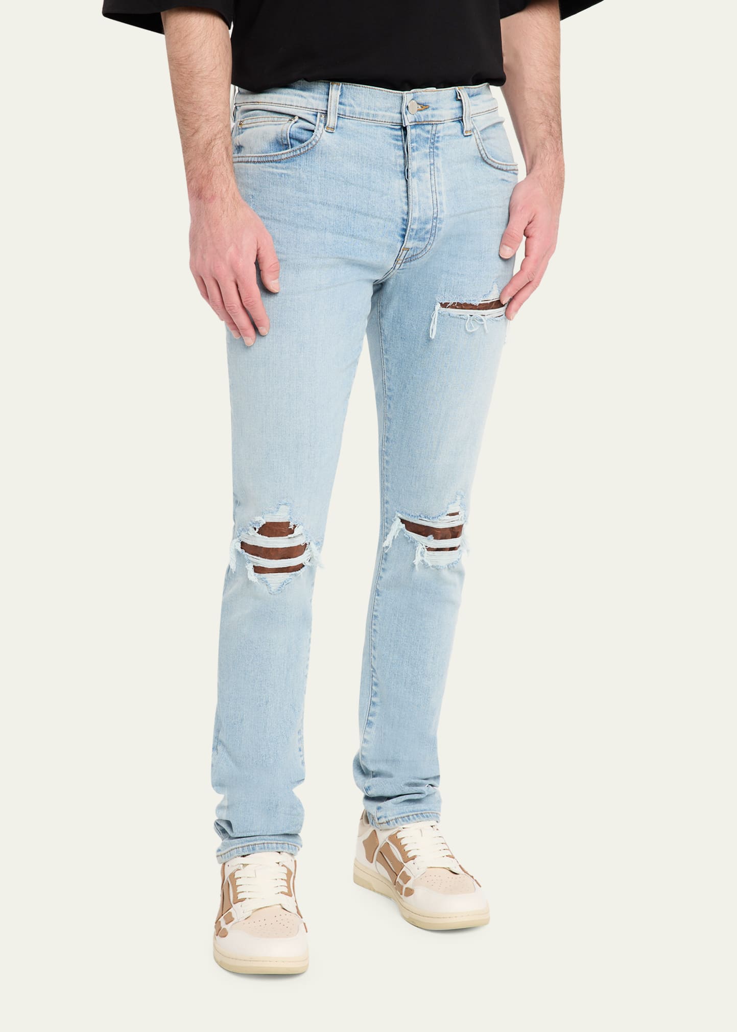 Amiri Men's MX1 Croc-Effect Repaired Stretch Skinny Jeans