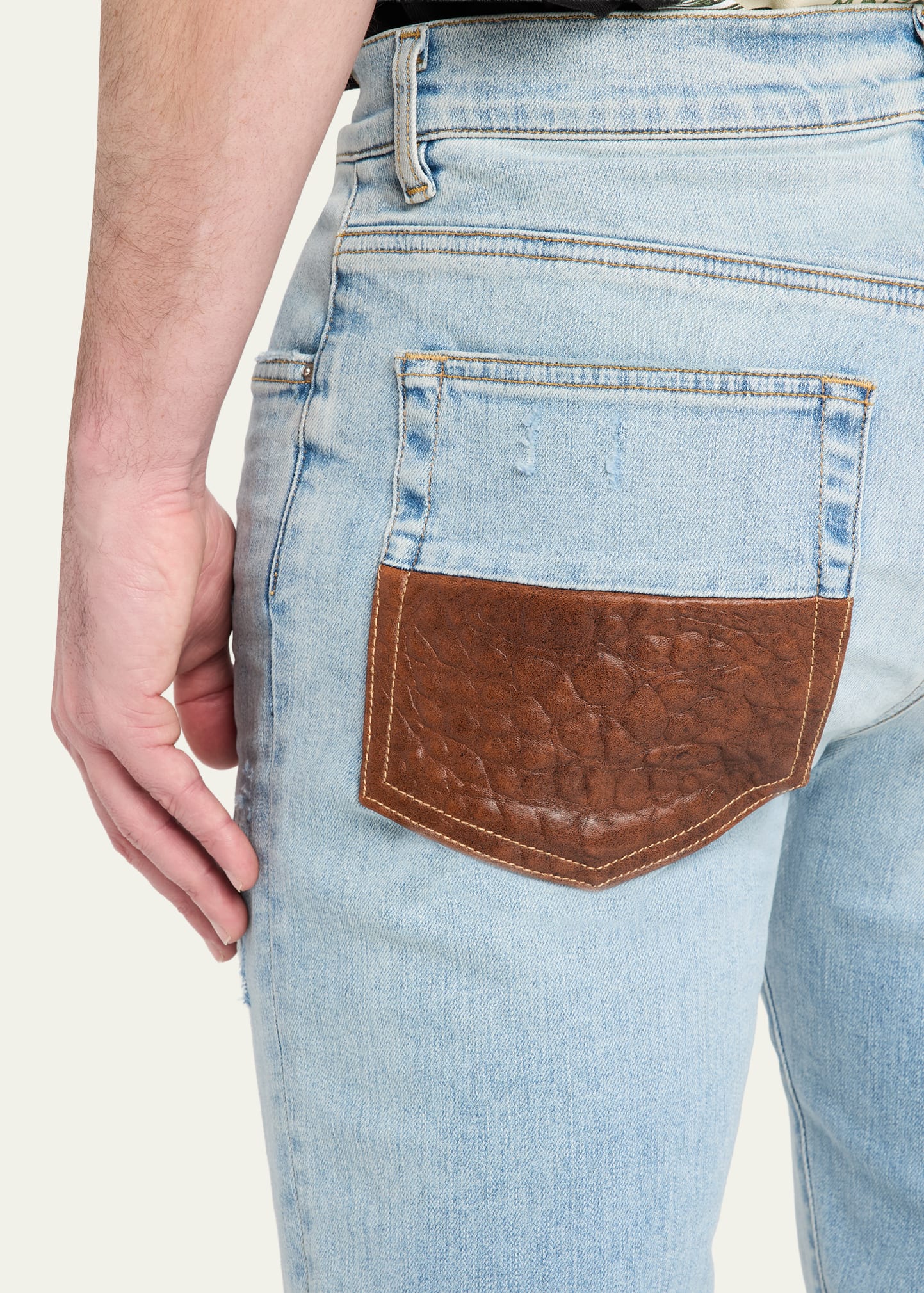 Amiri Men's MX1 Croc-Effect Repaired Stretch Skinny Jeans