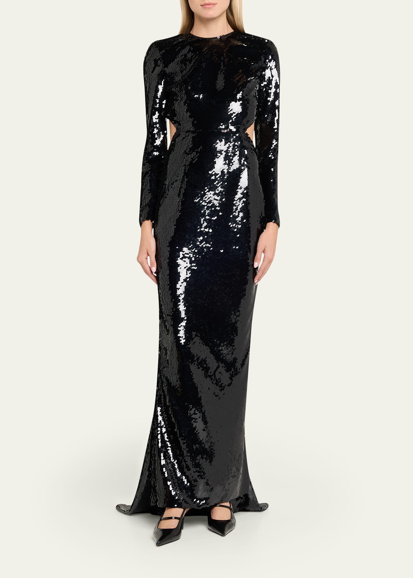 Stella McCartney Sequined Long-Sleeve Backless Trumpet Gown