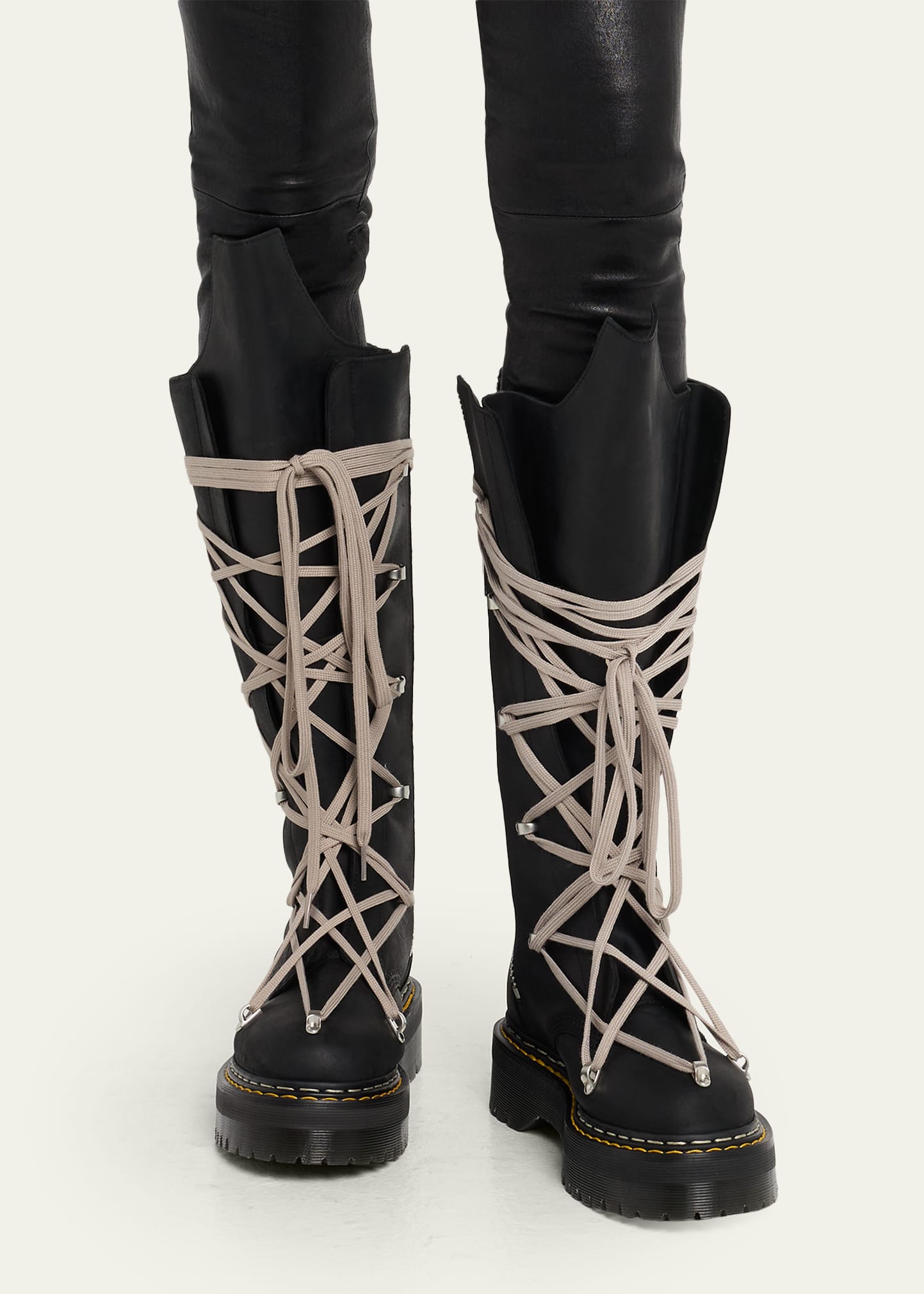Rick Owens x Dr. Martens 1B60 Quad Sole Pentalace Leather Knee