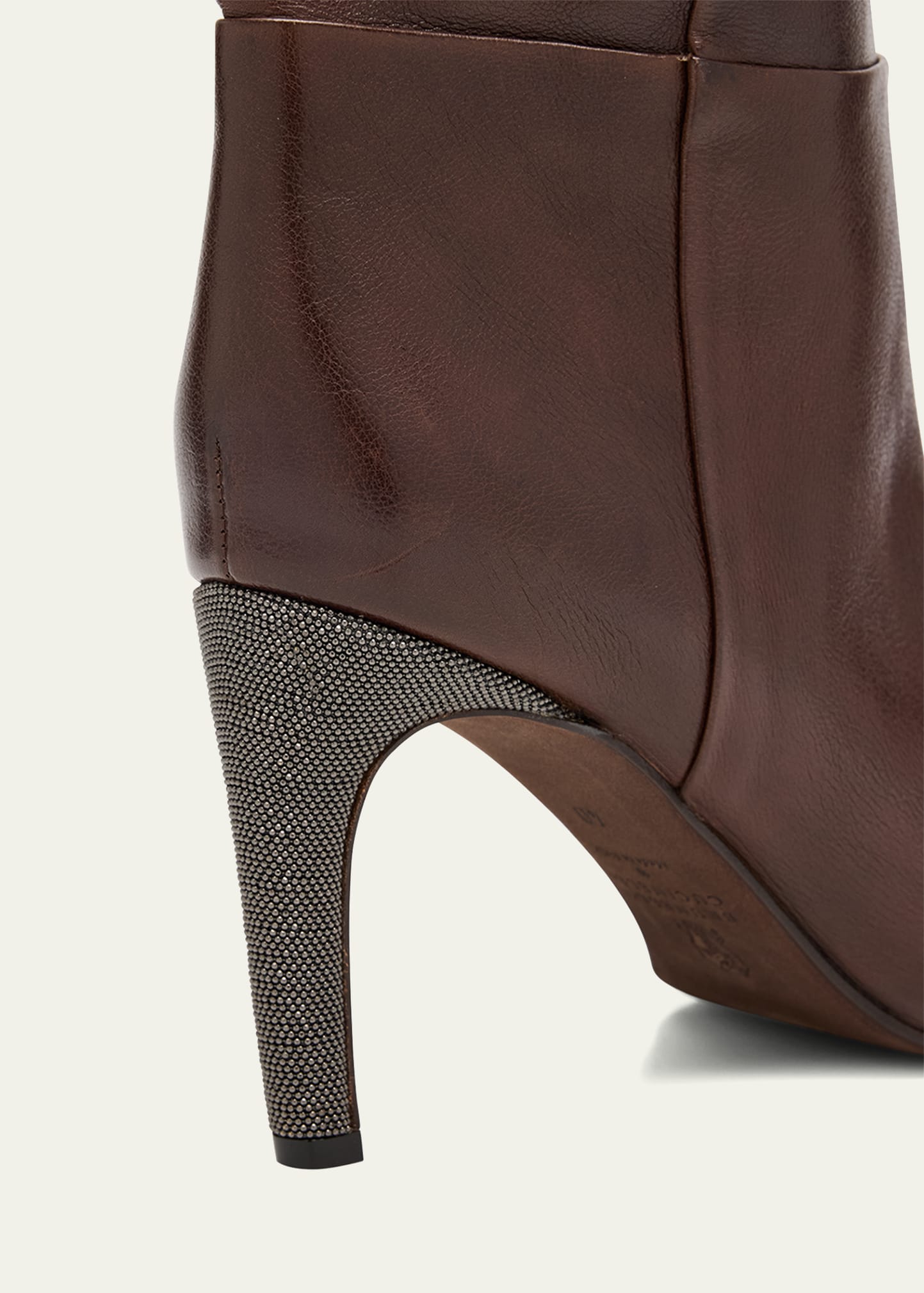 Brunello Cucinelli 80mm Leather Knee-High Boots with Monili Heel