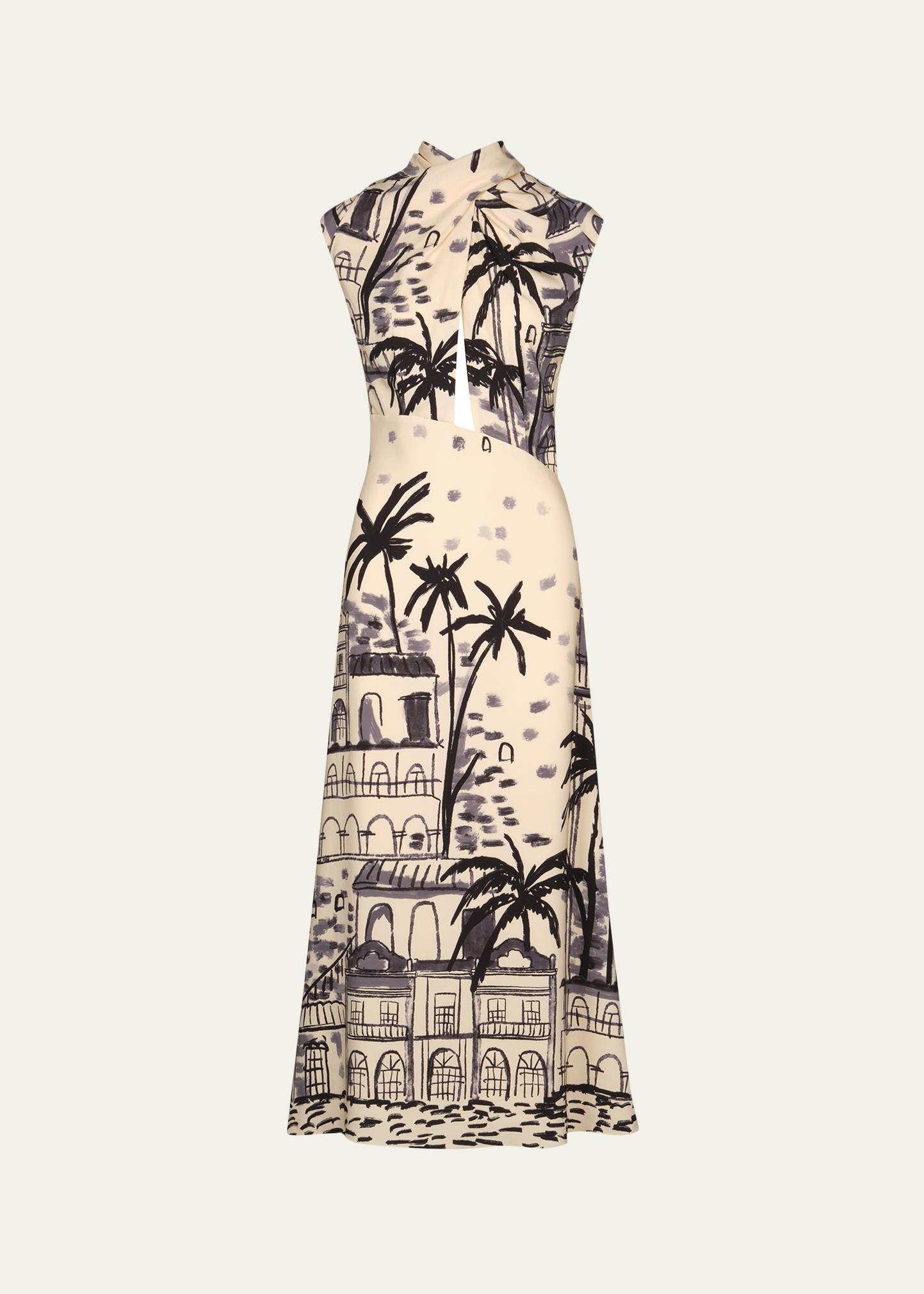 Johanna Ortiz Interdimensional Silk Crisscross Cap-Sleeve Maxi