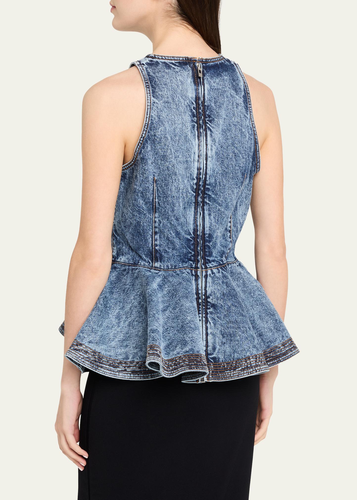 ALAÏA Sleeveless Denim Peplum Top - Bergdorf Goodman