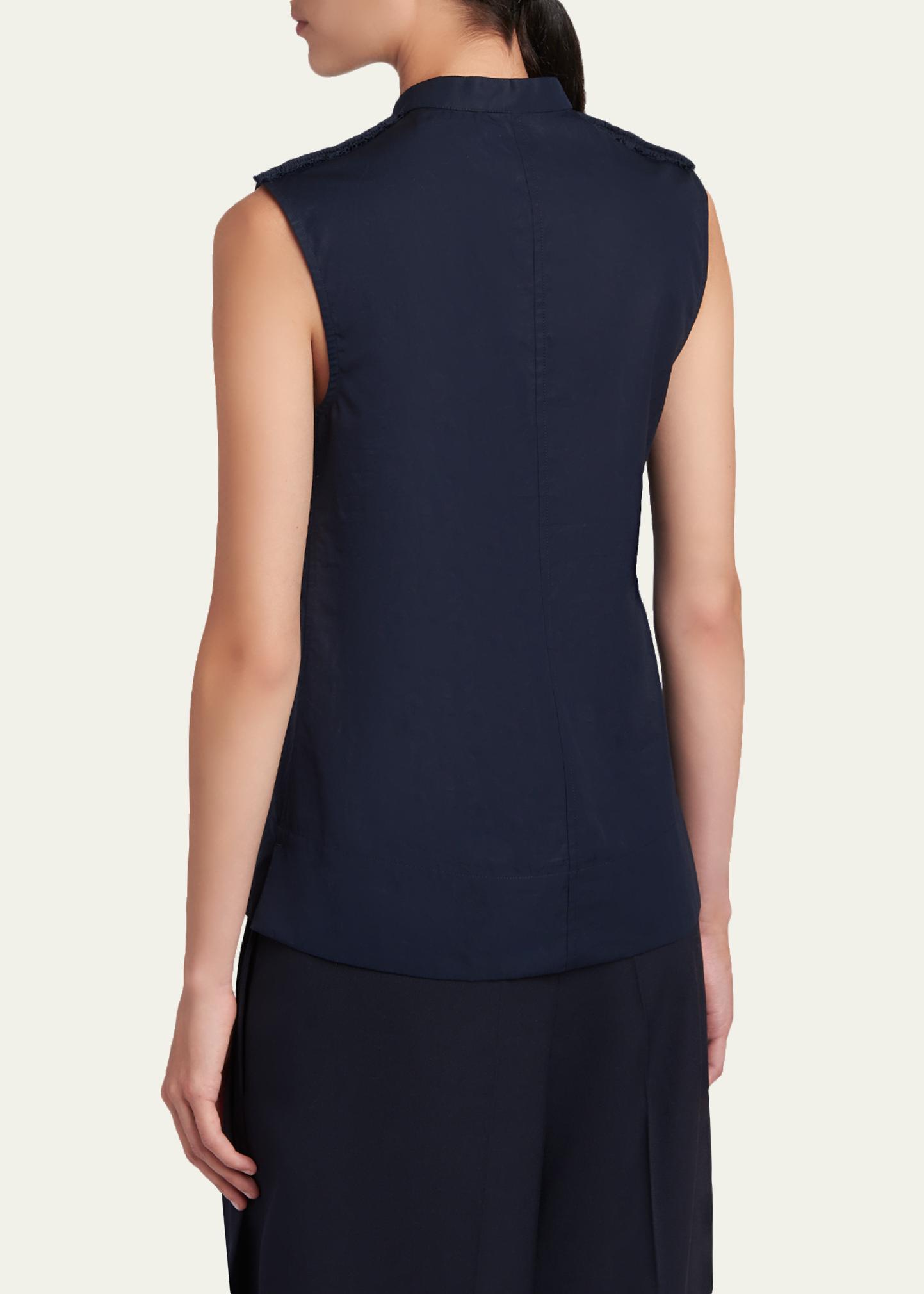 JIL SANDER ネイビー Vネック ベスト Jil Sander Ruffle-Shoulder Sleeveless Button-Down Shirt - Bergdorf