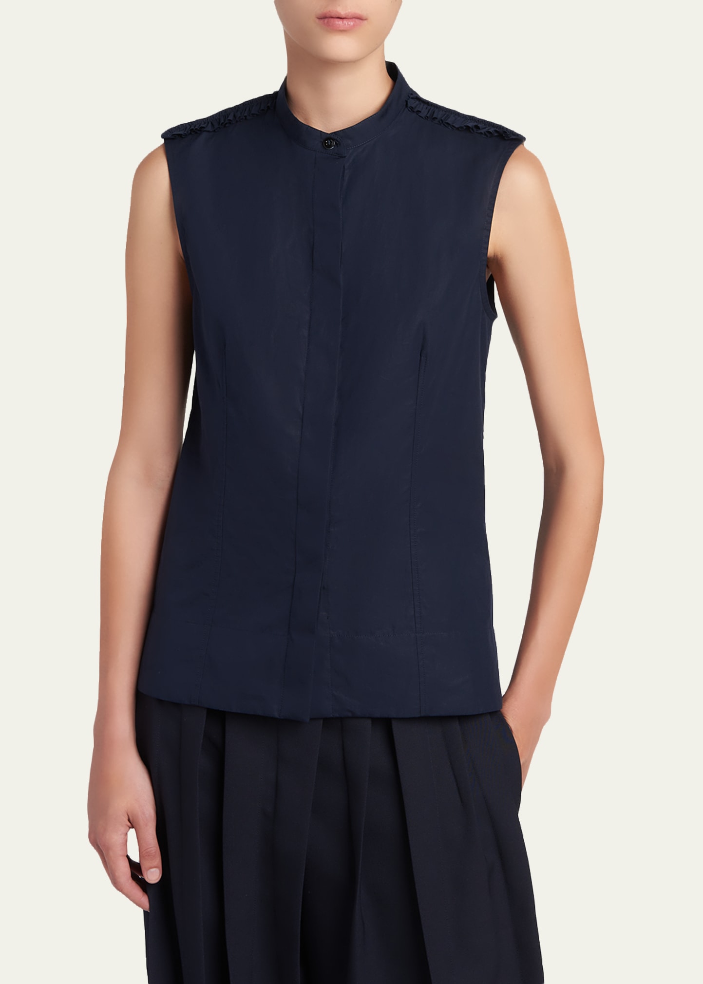 Jil Sander Ruffle-Shoulder Sleeveless Button-Down Shirt - Bergdorf