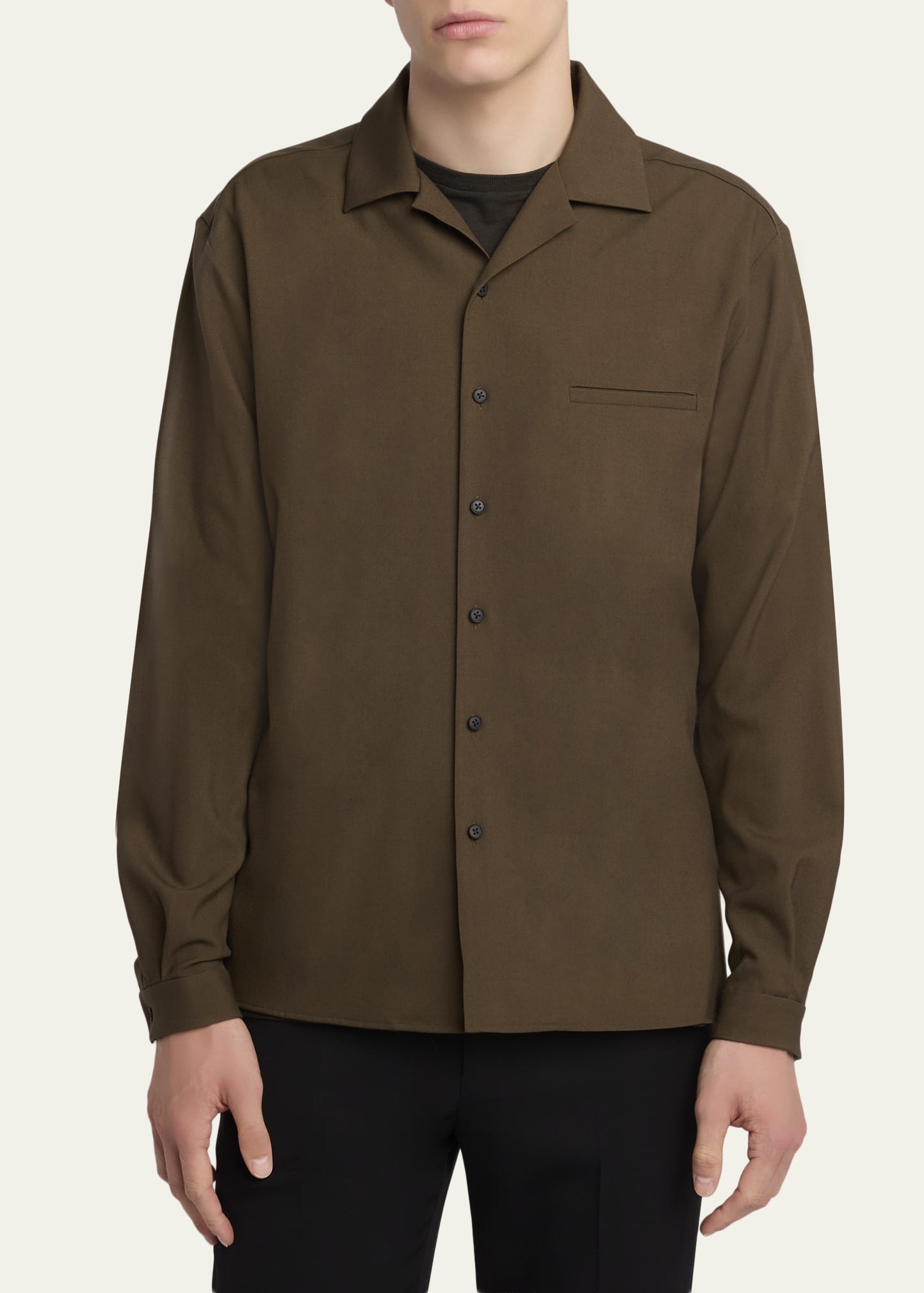 THE ROW Men's Kanta Wool Notch-Collar Button-Down Shirt - Bergdorf