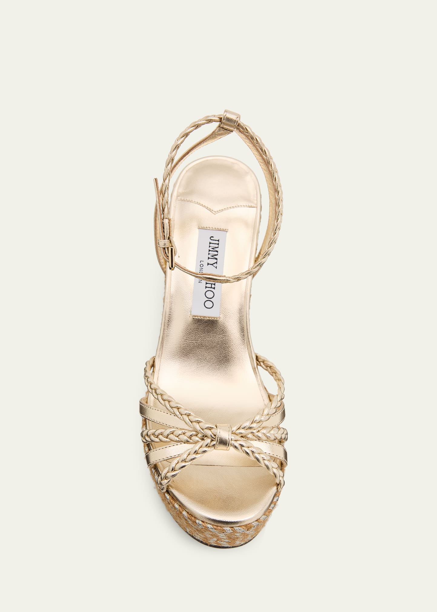 Jimmy Choo 100mm Dree Metallic Leather Espadrille Wedge Sandals