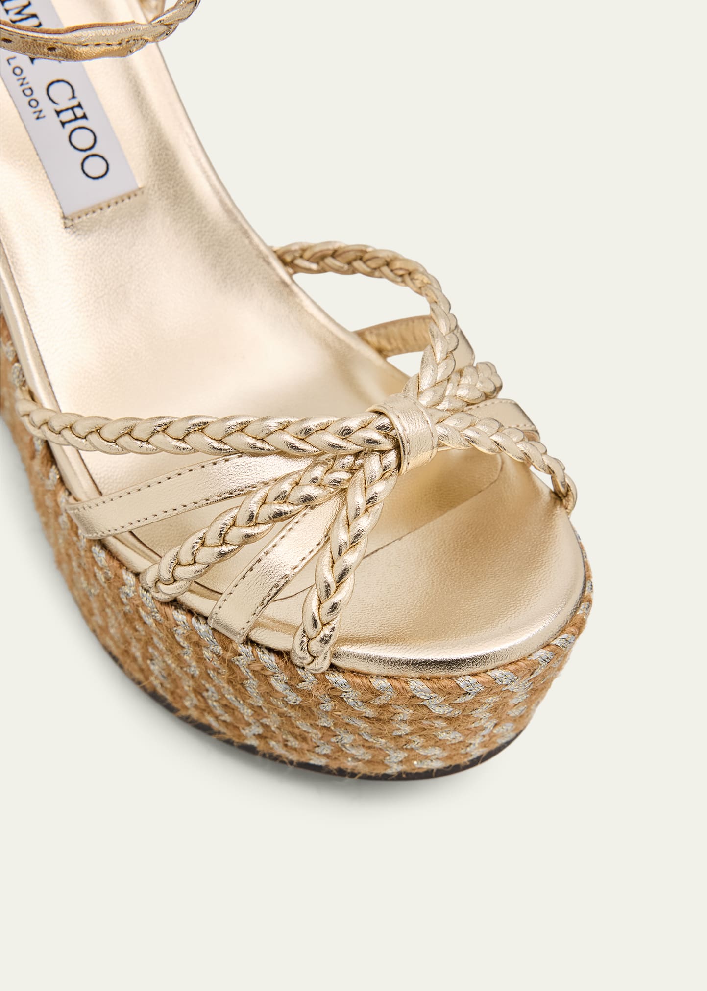 Jimmy Choo 100mm Dree Metallic Leather Espadrille Wedge Sandals