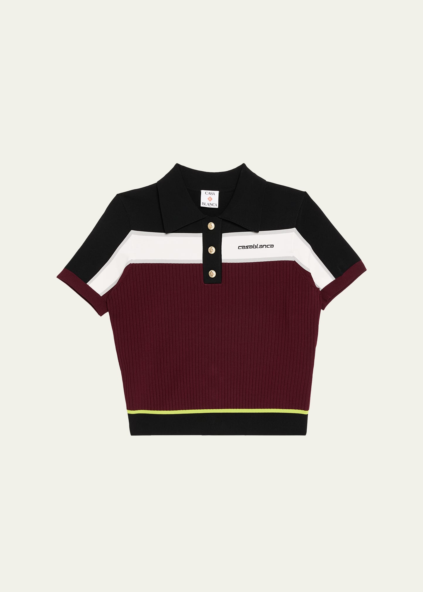 CASABLANCA Striped Rib Knit Polo Shirt - Bergdorf Goodman
