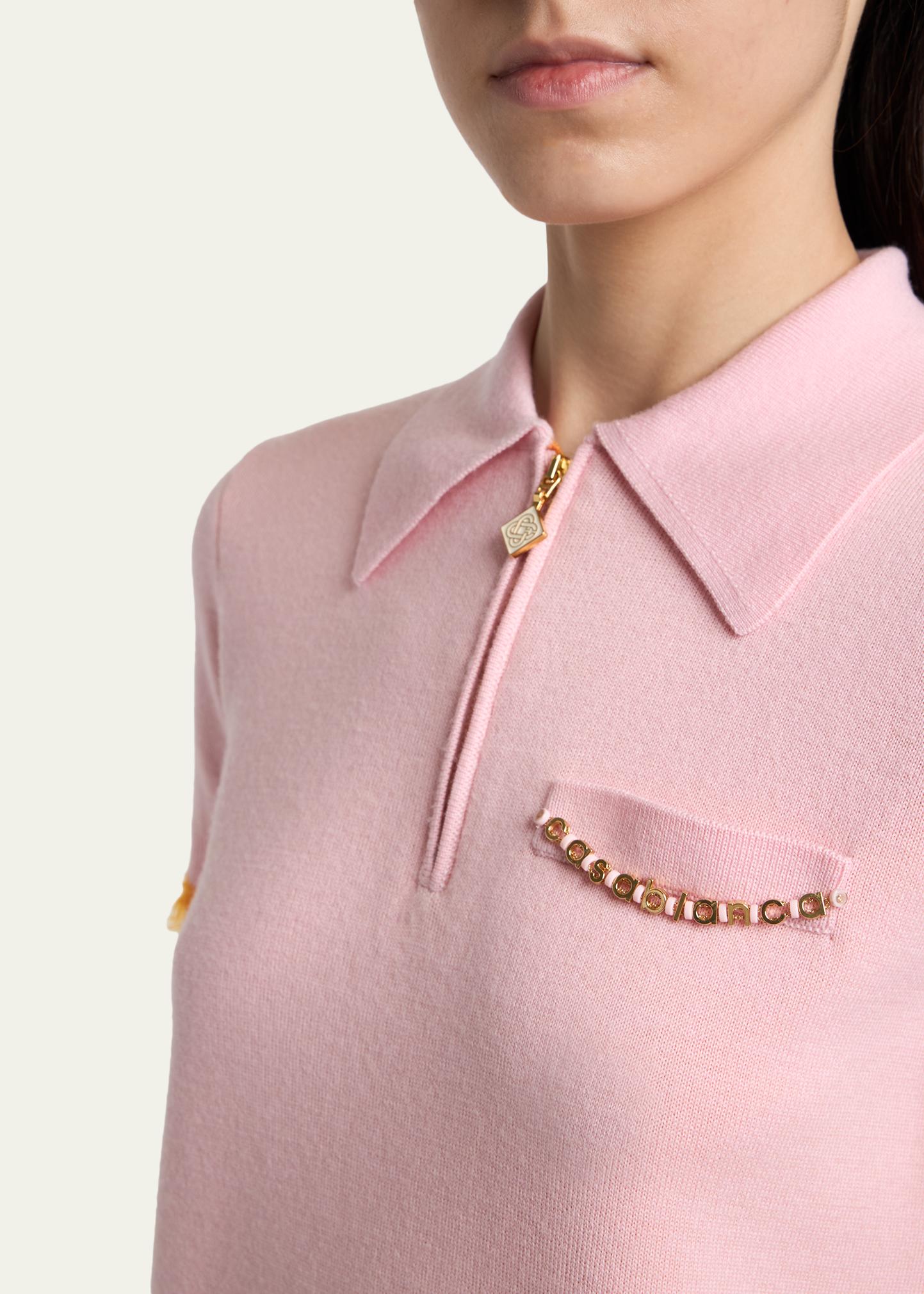 Casablanca Crochet-Trimmed Double-Faced Polo Top - Bergdorf Goodman