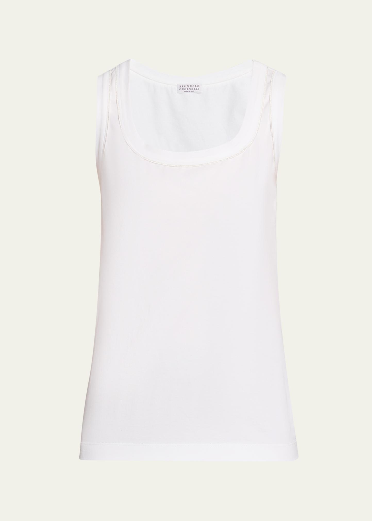Brunello Cucinelli Metallic Stitched Scoop-Neck Cotton Stretch Tank Top