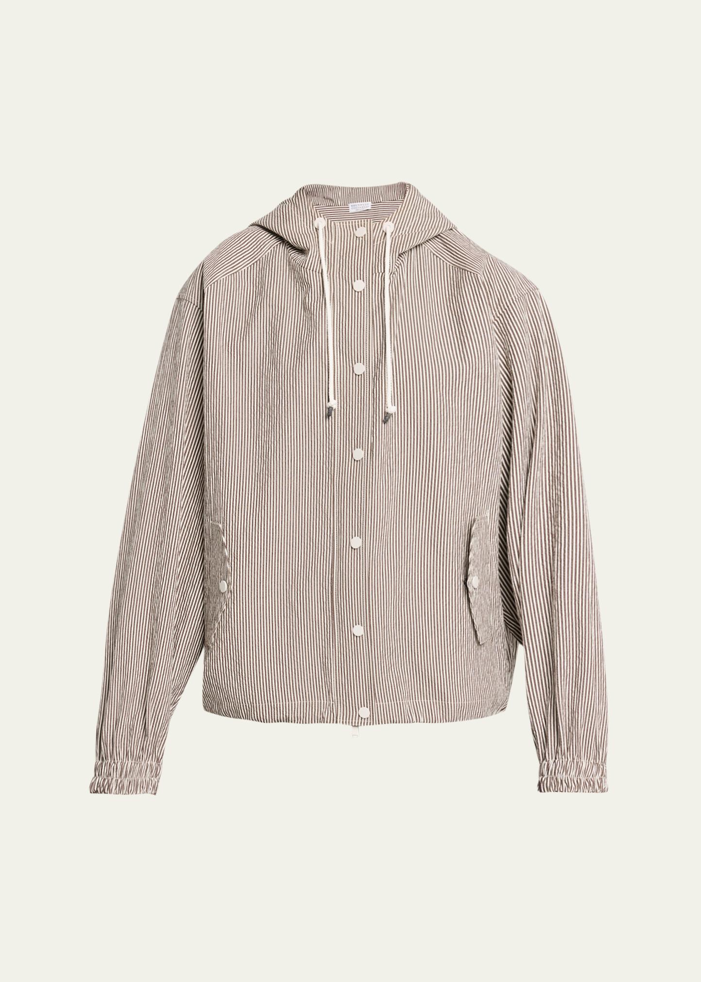 Brunello Cucinelli Cotton Seersucker Hooded Jacket