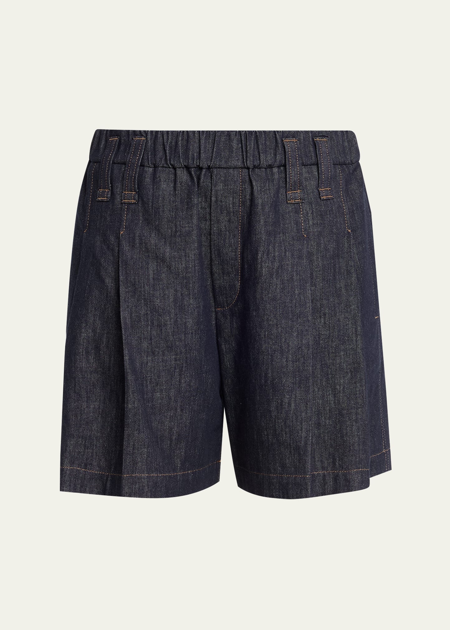 Brunello Cucinelli Double Pleated Pull-On Denim Shorts - Bergdorf