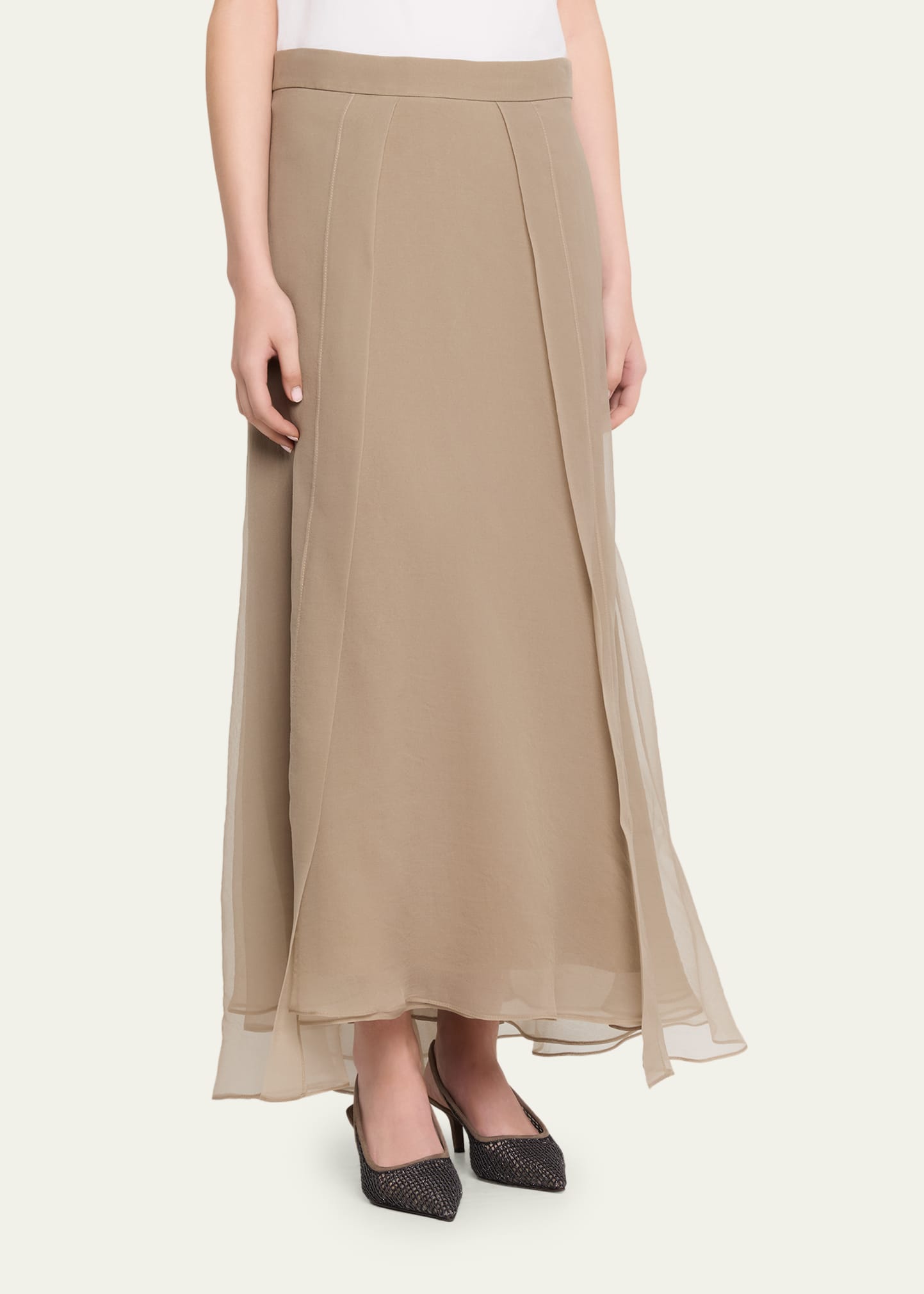 Brunello Cucinelli Crispy Silk Organza Overlay Midi Skirt